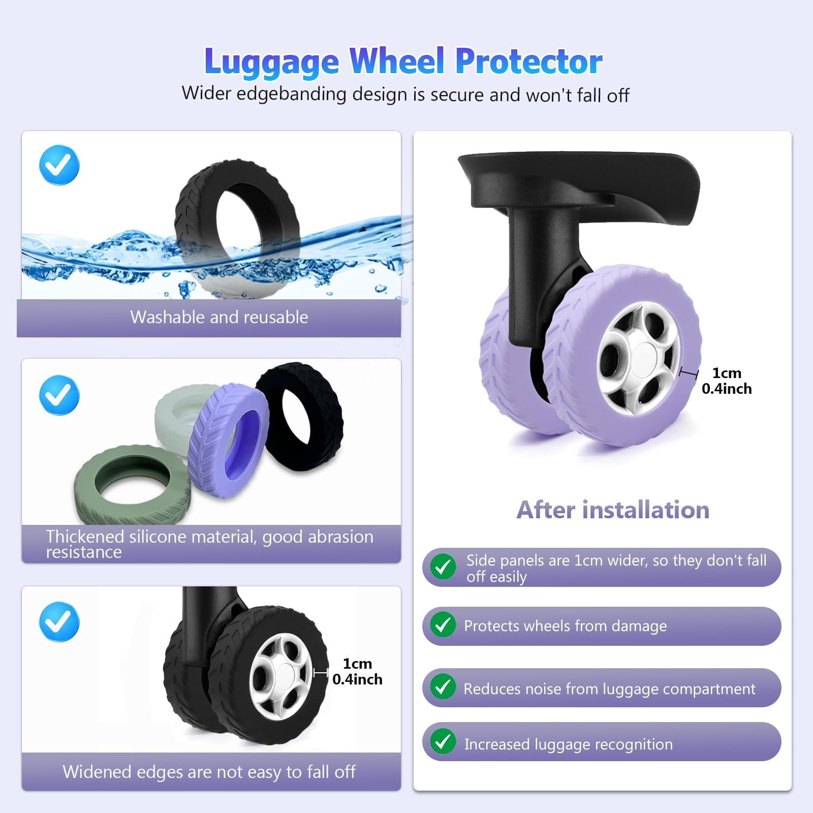 8Pcs Silicone Luggage Wheel Covers for 2-2.4'' Spinner Wheels - Travel Essentials for Carry-On Protection