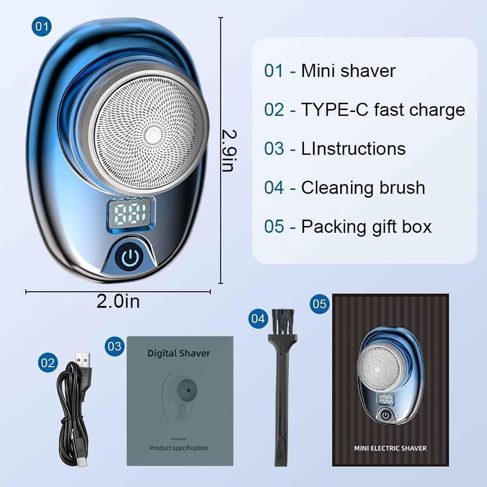 Pyrinov Rechargeable Waterproof Electric Shaver for Men - Mini Portable Travel Shaver with Multifunction, Silver - Perfect for Home, Office & Travel Grooming