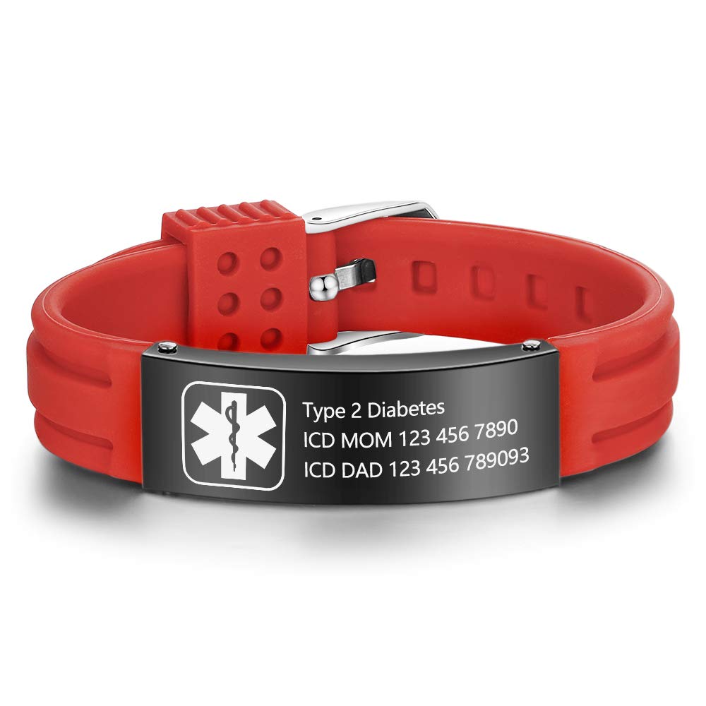 Adjustable Medical ID Bracelet for Women & Men - Personalized Silicone Sport Wristband for Kids & Adults - Perfect for Allergies, Diabetes & Emergency Identification
