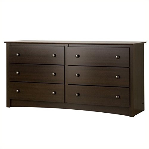Pemberly Row Contemporary 6-Drawer Double Dresser with Solid Antiqued Bronze Knobs - Espresso Finish Bedroom Furniture for Master Bedroom & Guest Room Storage