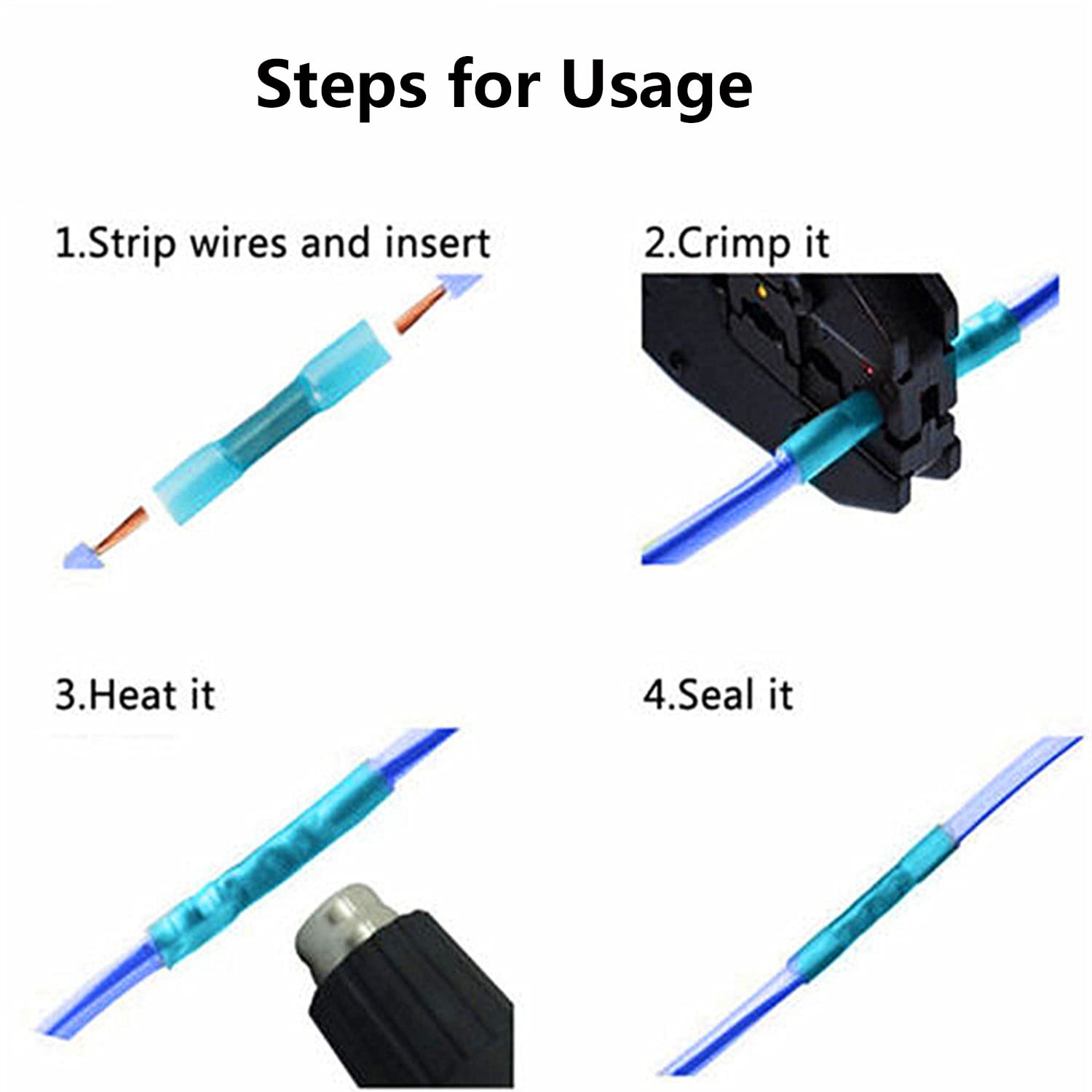 100PCS Heat Shrink Butt Connectors 16-14AWG - Waterproof Wire Connectors Terminals for Automotive & Marine - Insulated Electrical Crimp Terminals Butt Splices (Blue) - Perfect for Car Wiring, Boat Electrical & Outdoor DIY Projects