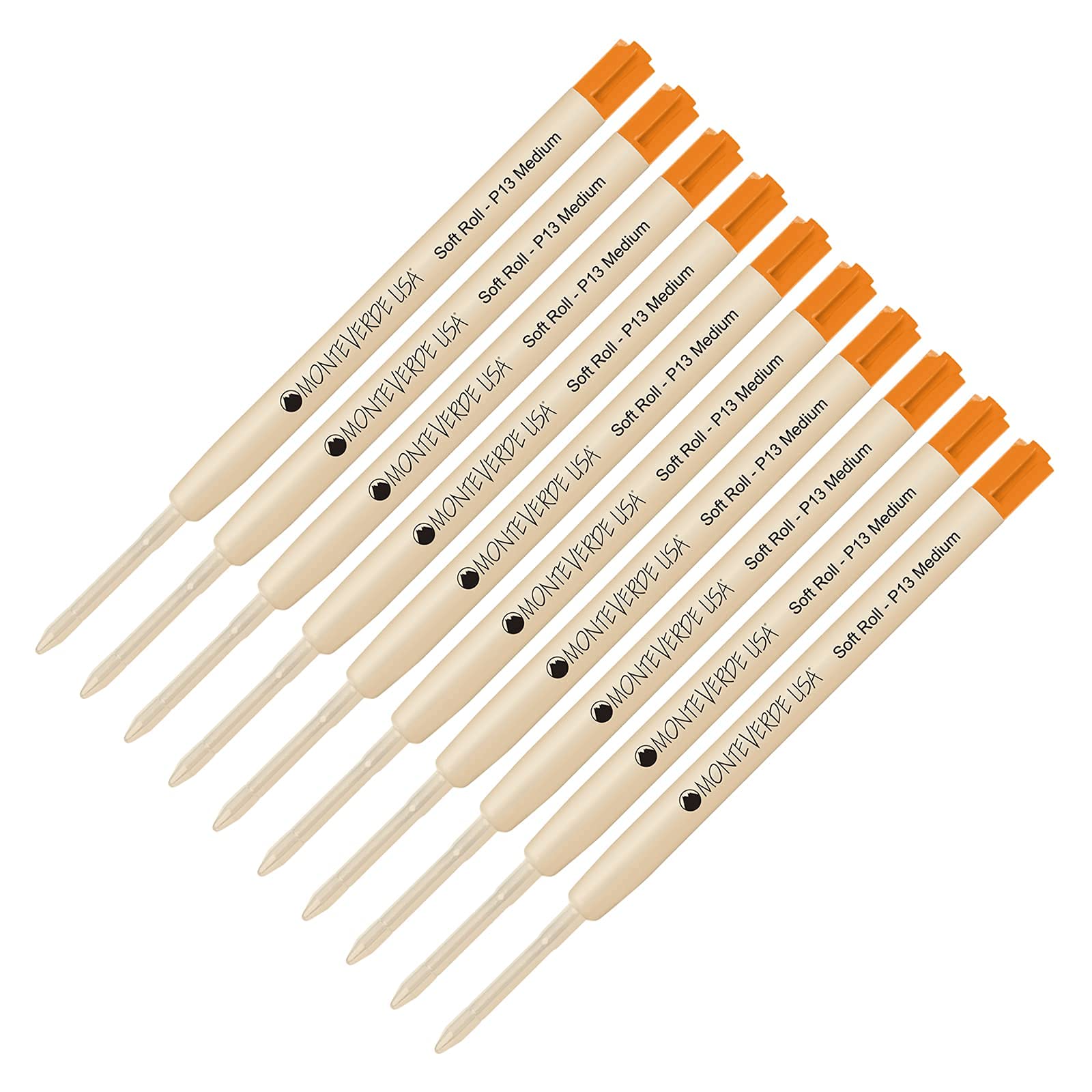 Monteverde SoftRoll Ballpoint Pen Refills 10-Pack - P13 Paste Ink Refills Compatible with Parker Style Pens - Medium Tip 0.7mm Orange Ink - Perfect for Office, School & Everyday Writing