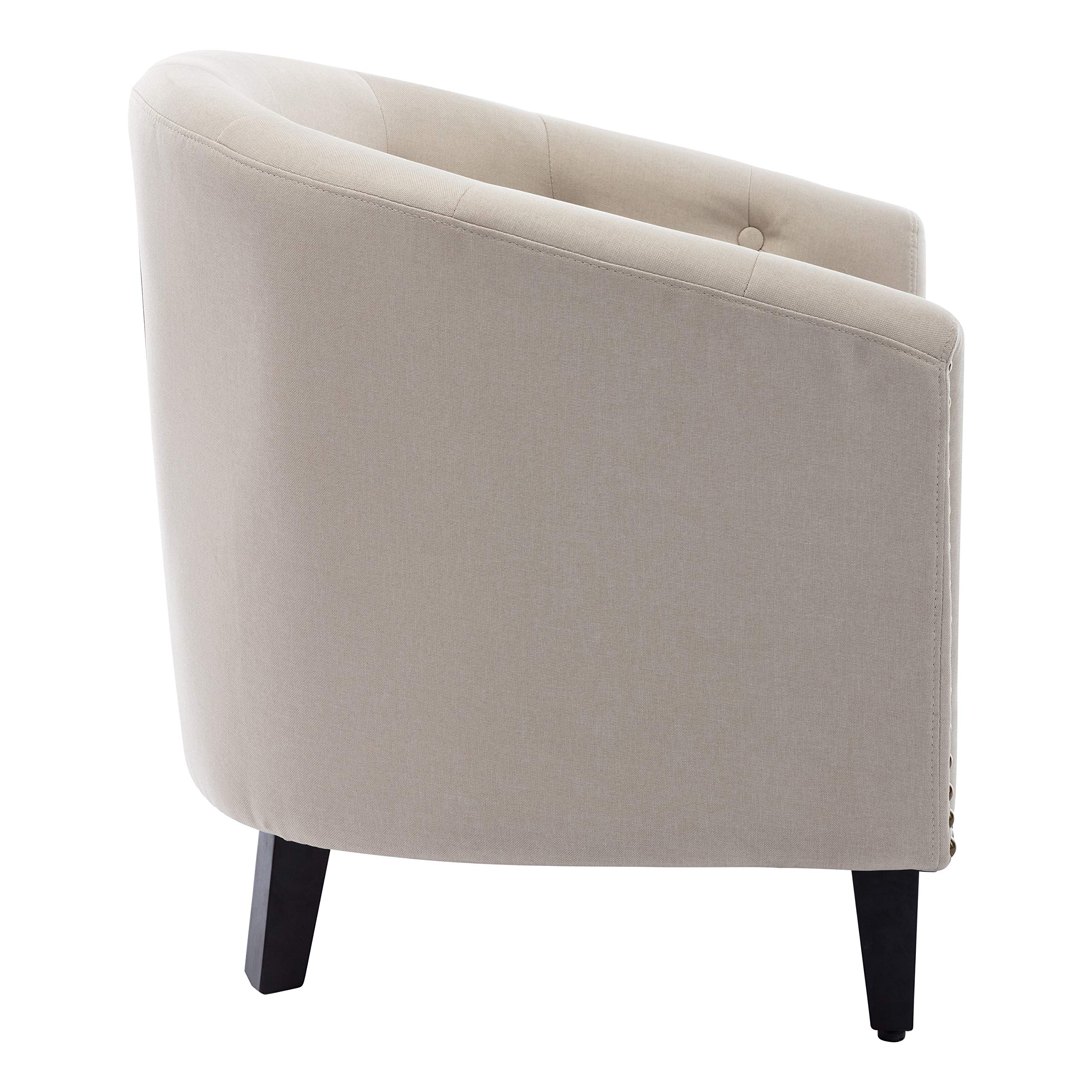 HomVent Accent Barrel Chair - Upholstered Arm Club Chair with Nailhead Trim, Solid Wood Legs & Premium Fabric - Stylish Tub Barrel Design for Living Room, Bedroom & Reception Areas (Tan) - Perfect for Cozy Reading Nooks, Lounge Spaces & Guest Seating