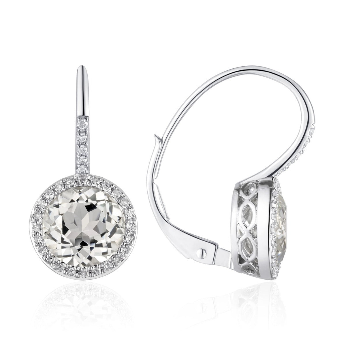 14K White Gold White Topaz & Diamond Leverback Earrings for Women | Elegant Dangle Earrings for Weddings, Parties & Special Occasions
