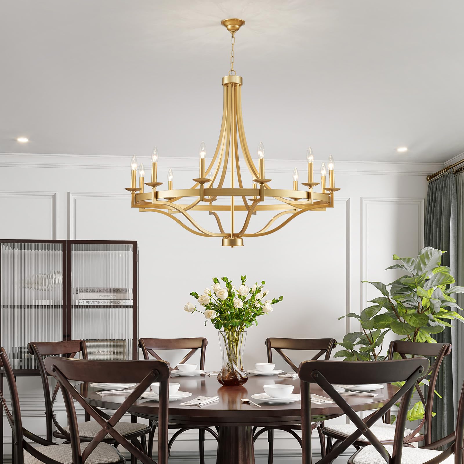 WUZUPS 12-Light Wagon Wheel Metal Candle Chandelier - 39.4