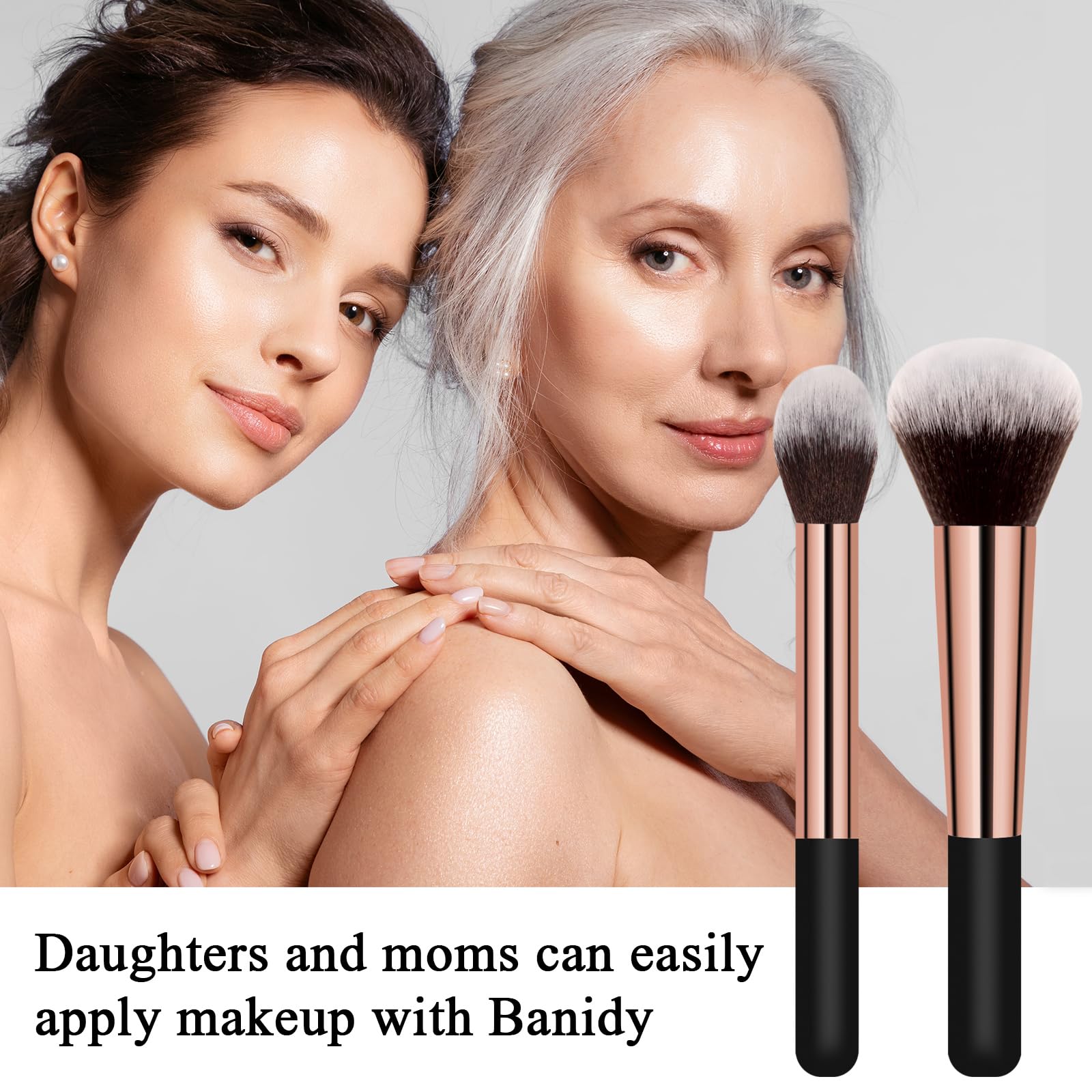 Banidy Makeup Brush Set - Powder, Foundation, Highlighter - Wooden Handle for Flawless Blending