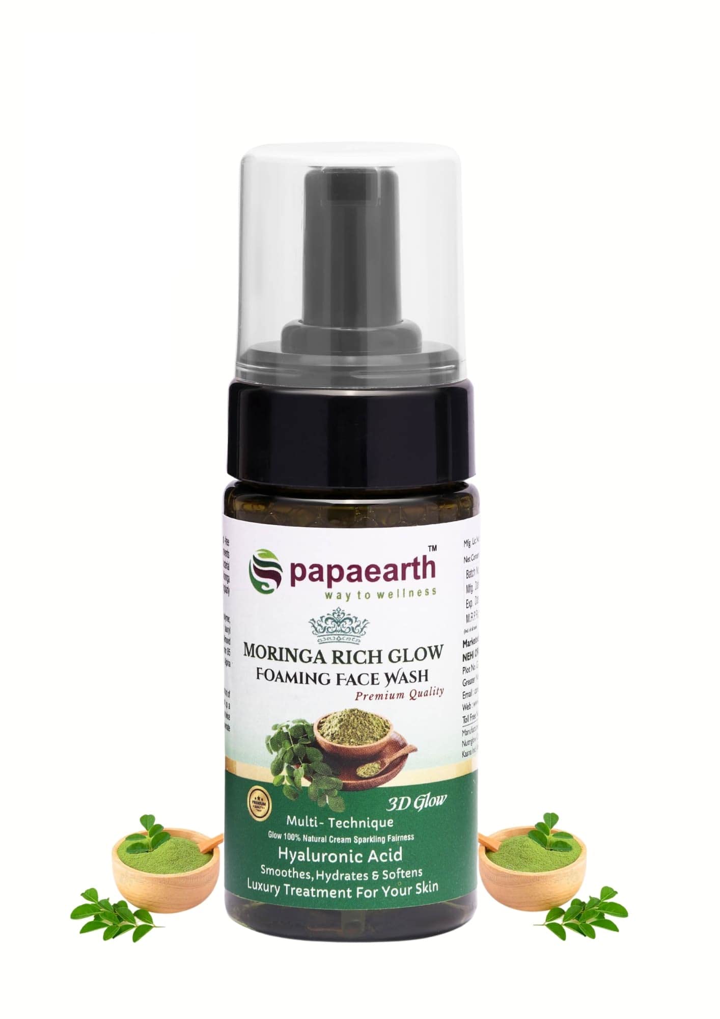 Papaearth Moringa Rich Glow Foaming Face Wash for Radiant Skin - 100ml | Gentle Cleanser for Daily Use, Acne & Oil Control - Perfect for Morning & Night Skincare Routine