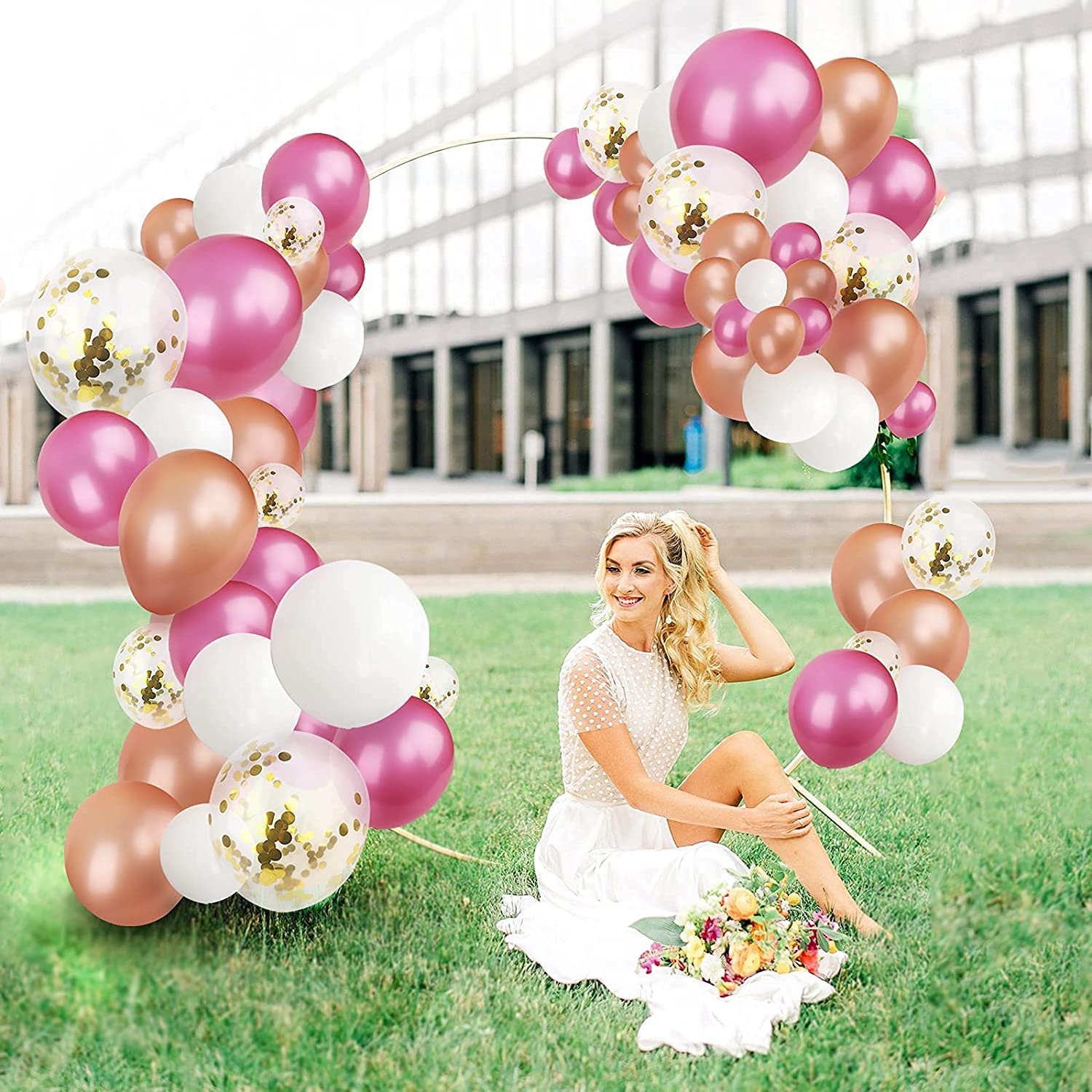 Rose Red Balloons Garland Arch Kit - Rose Gold & White Helium Balloons with Gold Confetti for Wedding, Birthday, Baby Shower, Anniversary & Graduation Party Decorations - Perfect for Indoor/Outdoor Celebrations and Photo Backdrops