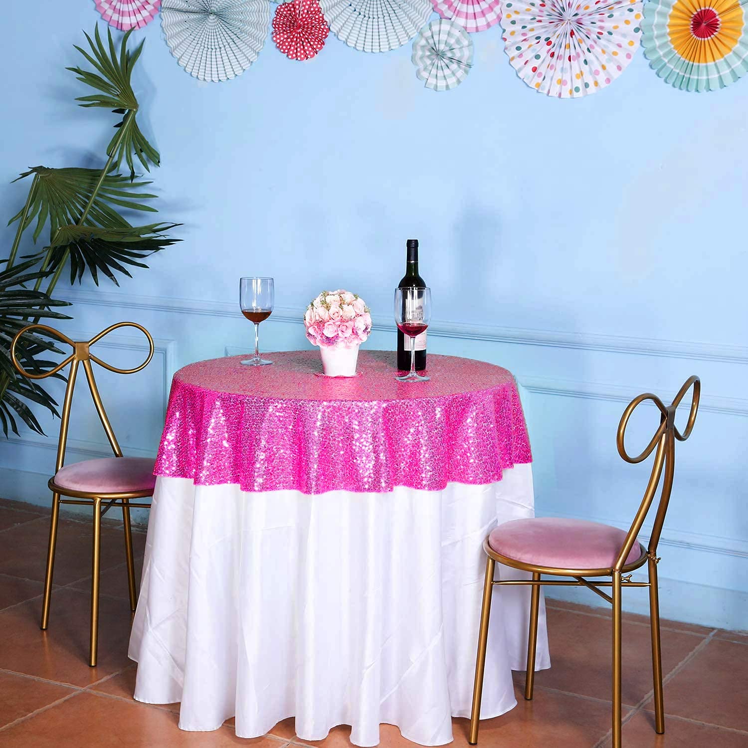 Fuchsia Sequin Round Tablecloth 50