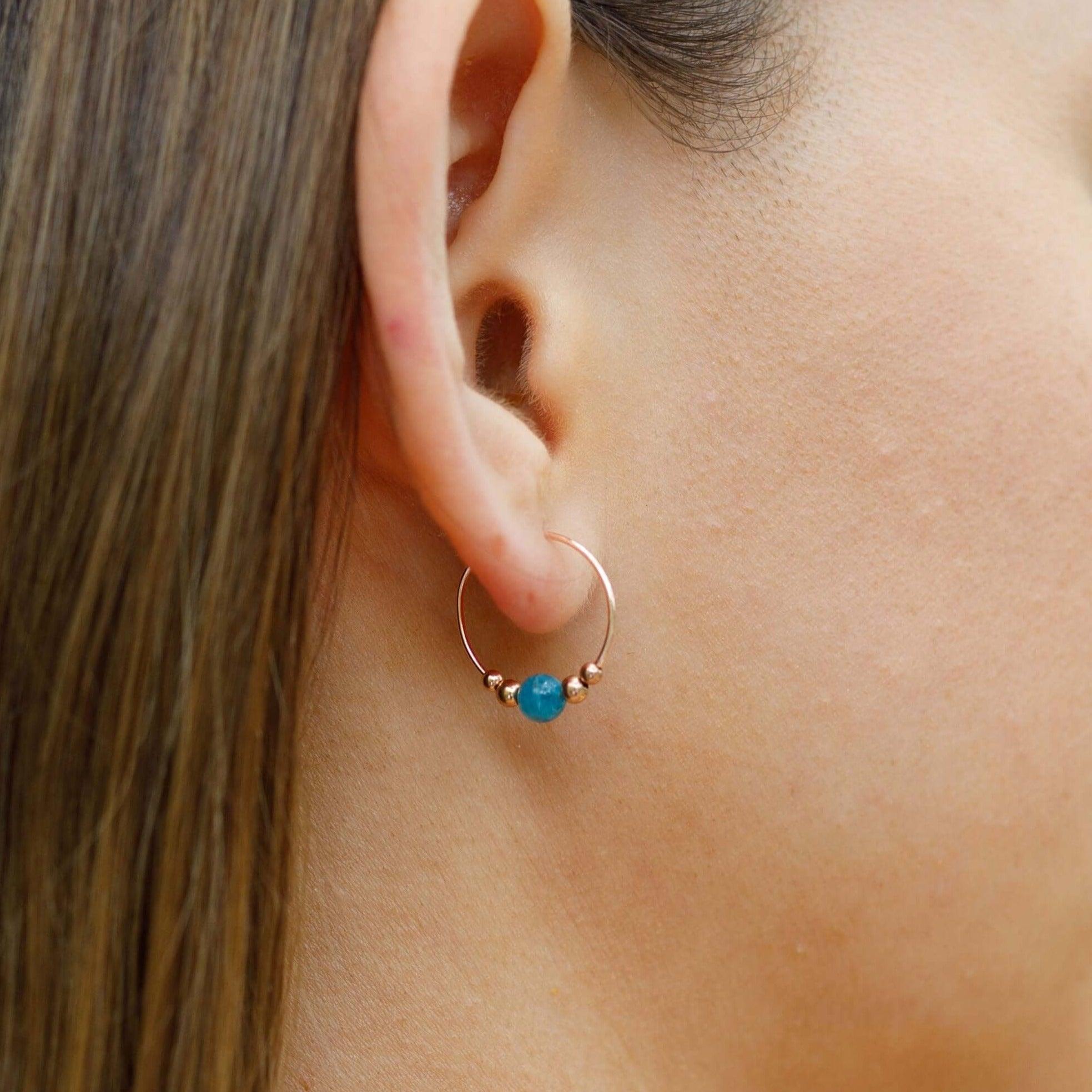 Tiny Blue Apatite Bead Hoop Earrings - Dainty Gemstone Jewelry for Women | Perfect for Everyday Wear, Office & Special Occasions