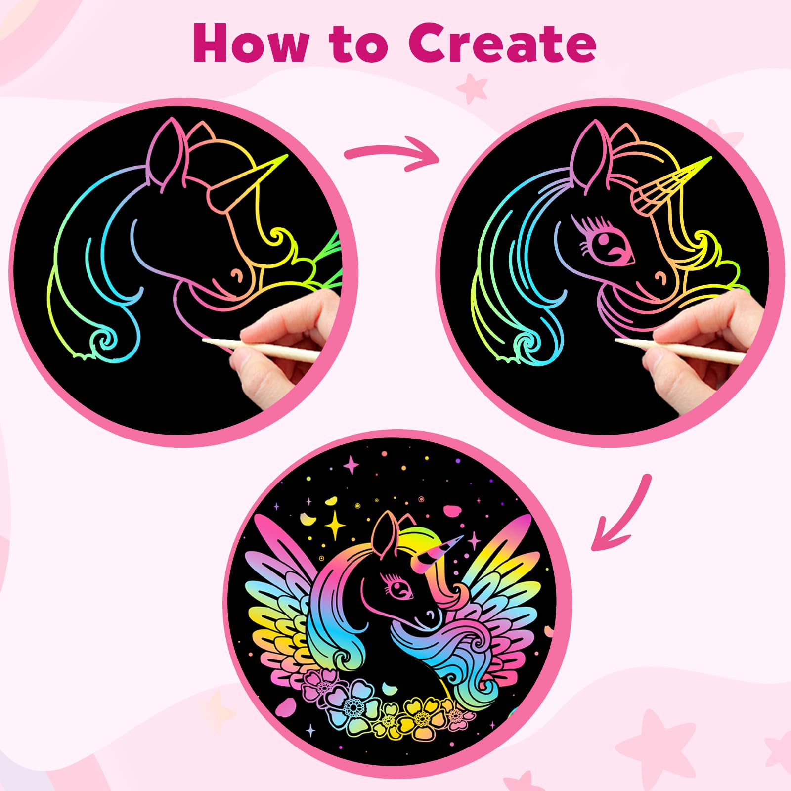 2 Pack Rainbow Scratch Art Notebooks - DIY Craft Kits for Kids Ages 3-10, Easter Basket Stuffers & Birthday Party Favors, Creative Art Supplies for Boys & Girls (Pink) - Perfect for Classroom Activities, Holiday Gifts & Sensory Play