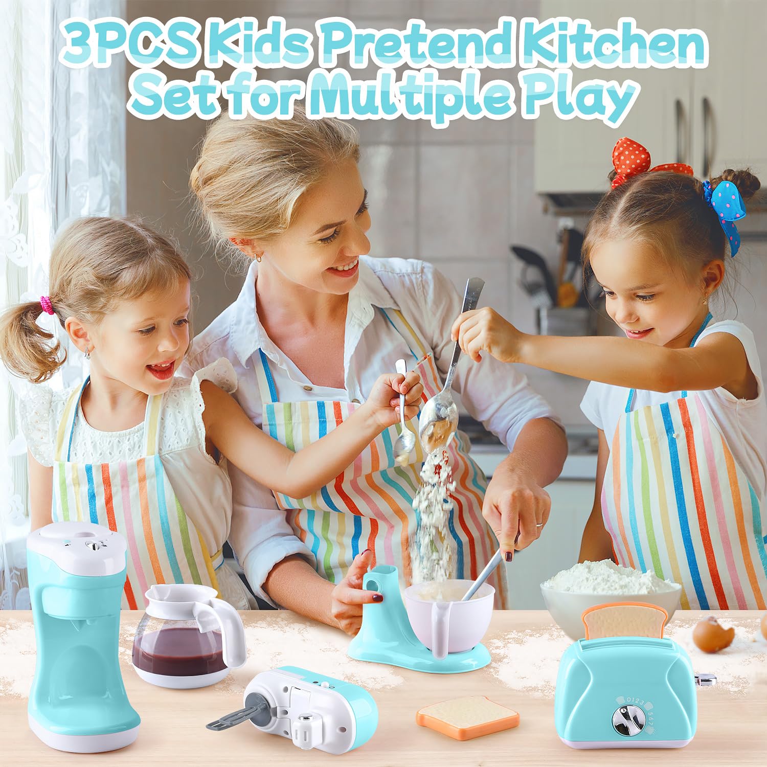 **Kids Pretend Play Kitchen Toys Set - Realistic Coffee Maker, Mixer & Toaster with Lights & Sounds - Educational Role Play Toys for Girls & Boys Ages 3-8 - Perfect Gift for Birthday & Christmas - Fun for Home & Preschool Playtime**