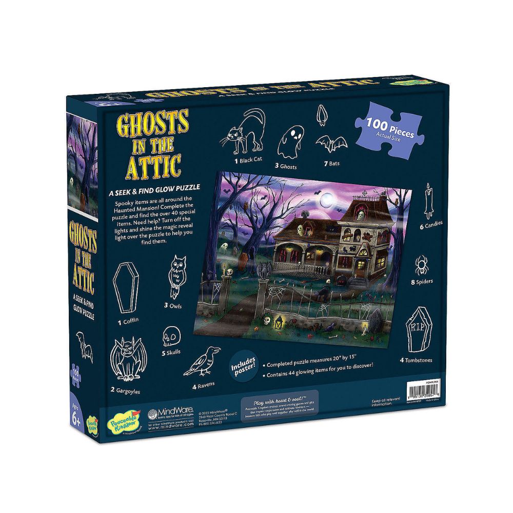 Peaceable Kingdom Ghosts in the Attic Glow-in-the-Dark Puzzle Game - Fun Family Board Game for Halloween Parties & Kids' Sleepovers