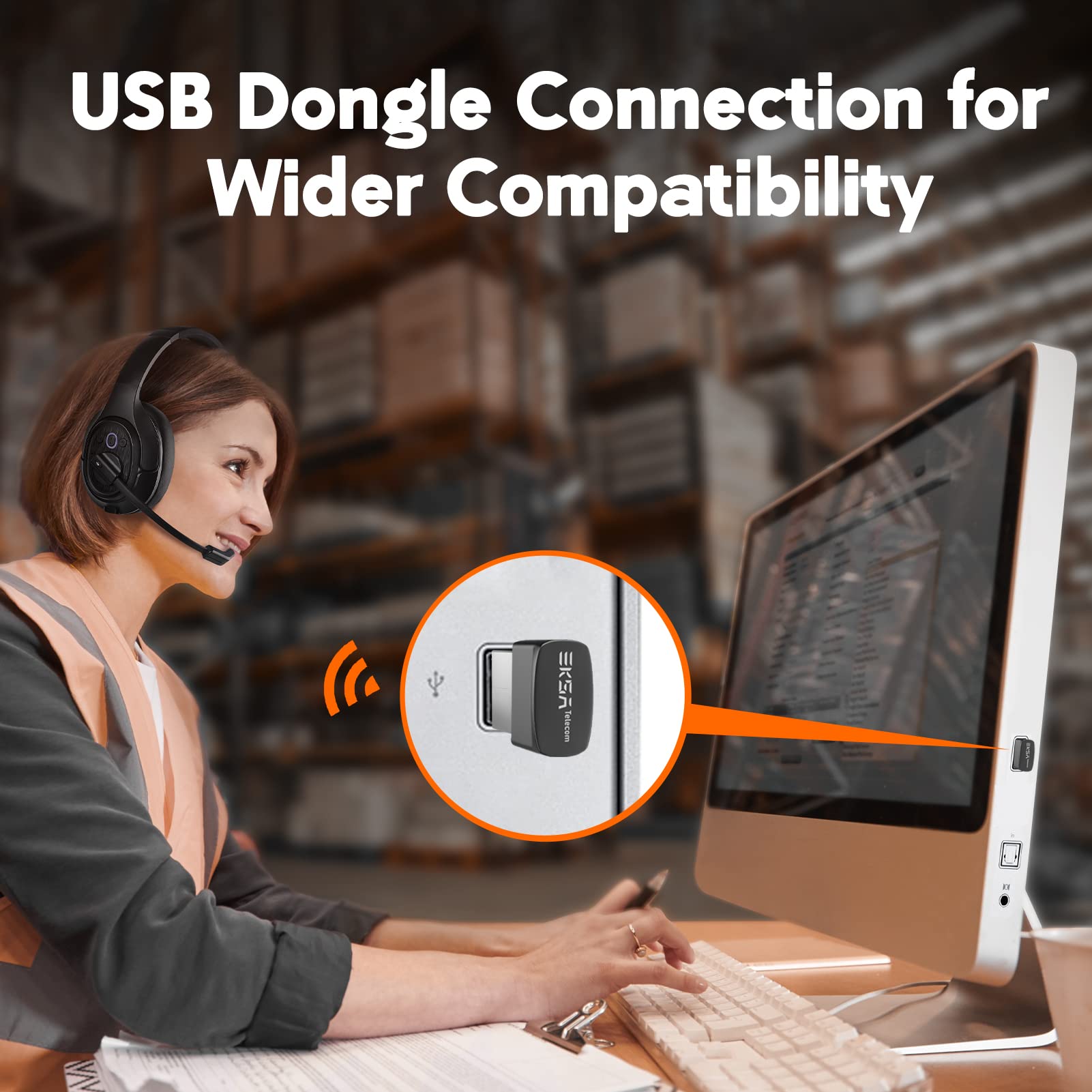 Trucker Bluetooth Headset - Wireless Over-Ear Headphones with AI Noise Cancelling & Mute Mic, 30H Talk Time, 164ft Range for PC, Computer, Skype - Perfect for Call Centers, Truck Driving & Remote Work