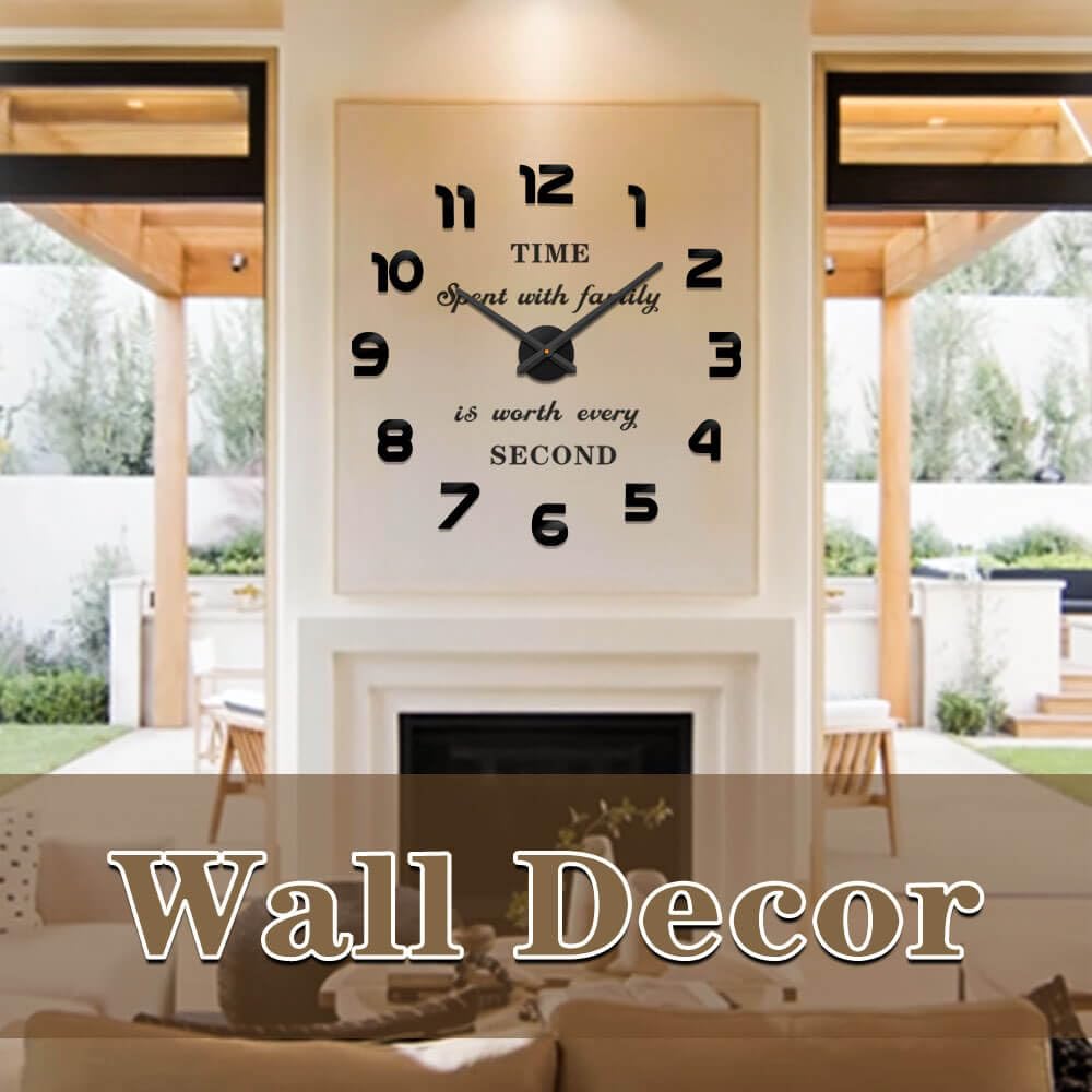 VANGOLD Large Wall Clock for Living Room Decor - 16 Inch Silent Non-Ticking Battery Operated Wall Clock - Modern Black Wall Art for Home, Office, Bedroom & Kitchen