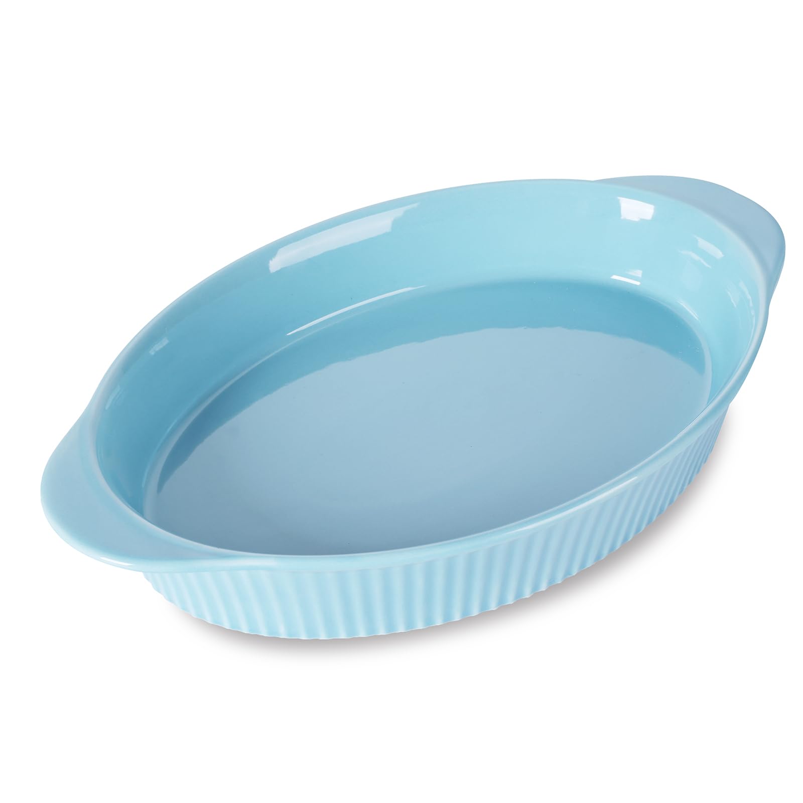 LEETOYI 9x13 Inch Large Oval Porcelain Au Gratin Baking Dish - Double Handle Oven Safe Bakeware for Casseroles, Lasagna, Mac & Cheese - Turquoise Kitchen & Home Dinnerware for Entertaining & Family Meals