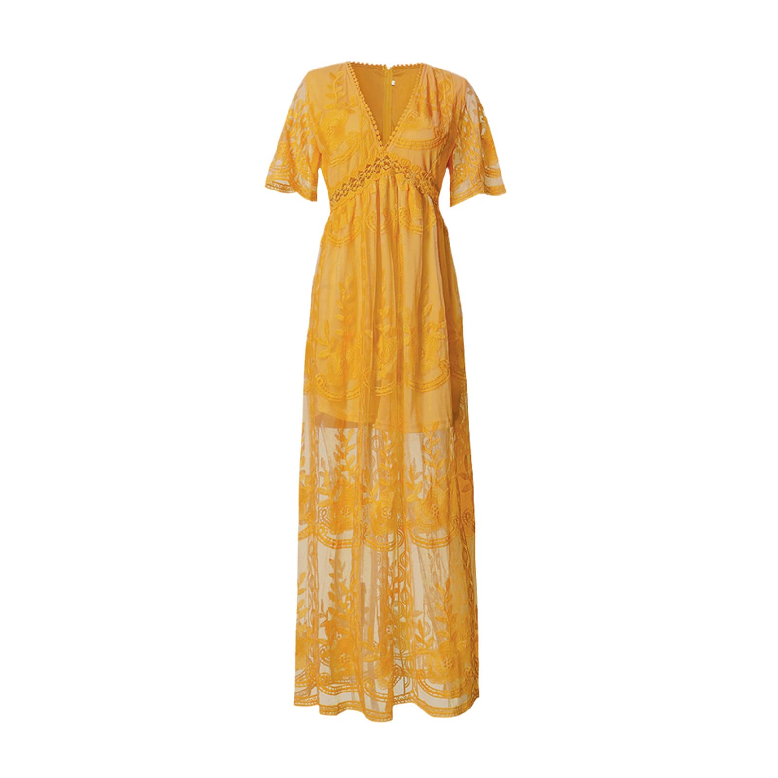 Boho Summer Maxi Dress for Women - Loose Fit Embroidery White Lace Long Tunic Beach Dress | Vacation Holiday Clothing | Perfect for Beach Parties, Tropical Getaways & Summer Weddings