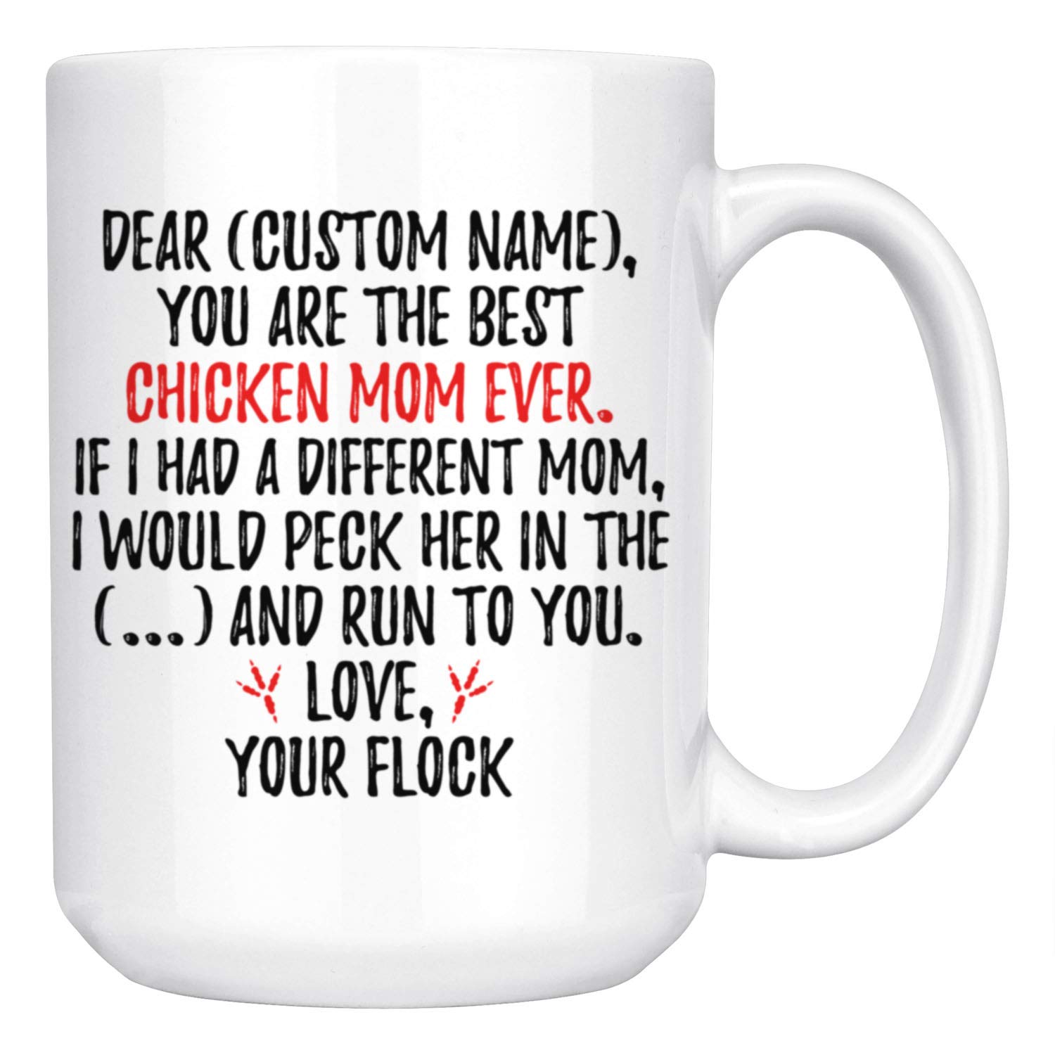 Personalized Chicken Mom Mug - 15 oz Funny Chicken Lover Gift for Women, Chicken Owner Present, Unique Coffee Cup for Chicken Enthusiasts - Perfect for Mother's Day, Birthday & Farmhouse Decor