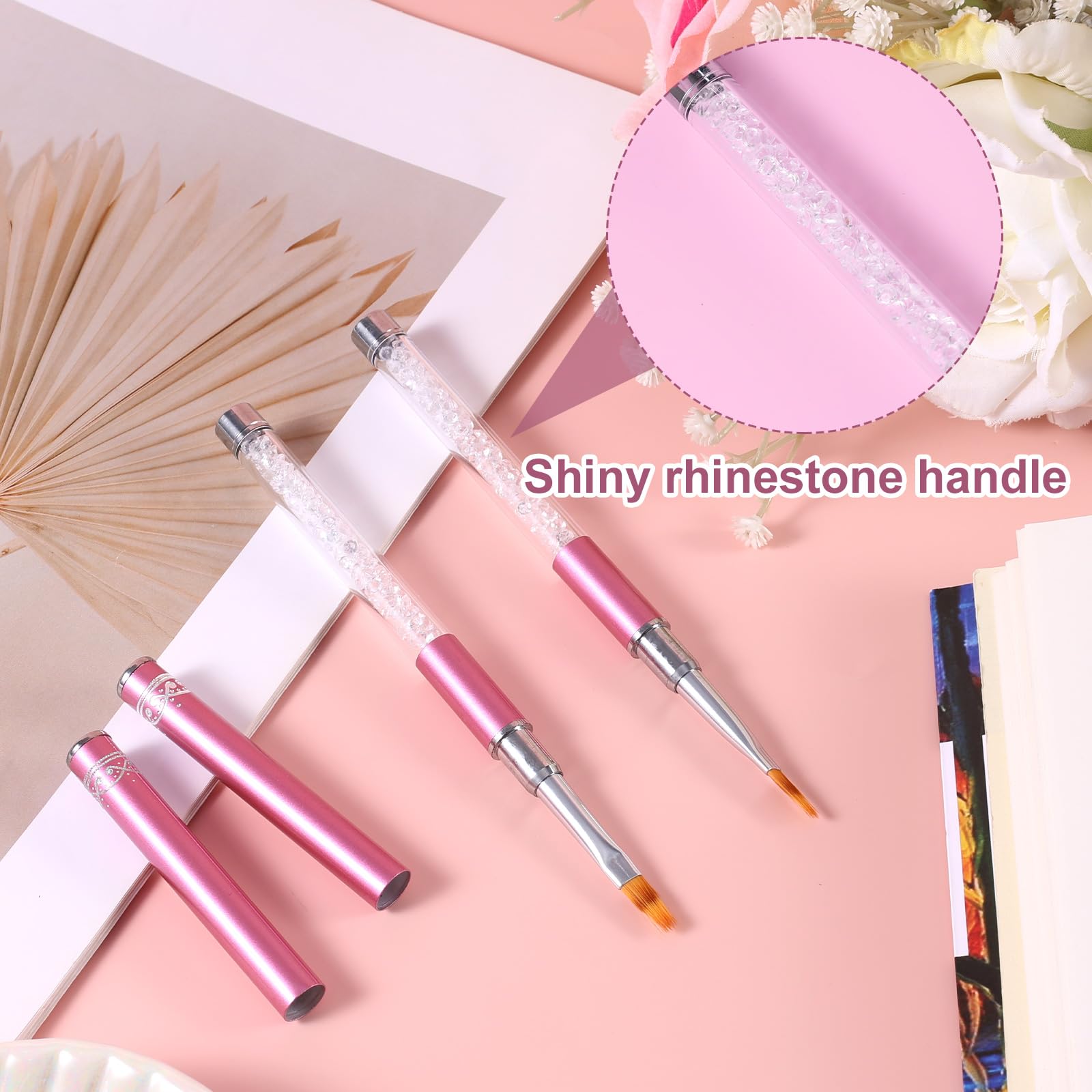 2pcs Ombre Nail Brushes with Rhinestone Handle - Professional Gradient Nail Art Brushes for Nail Extension, Manicure & Gel Polish Application - Perfect for Salon, Home DIY & Professional Nail Artists