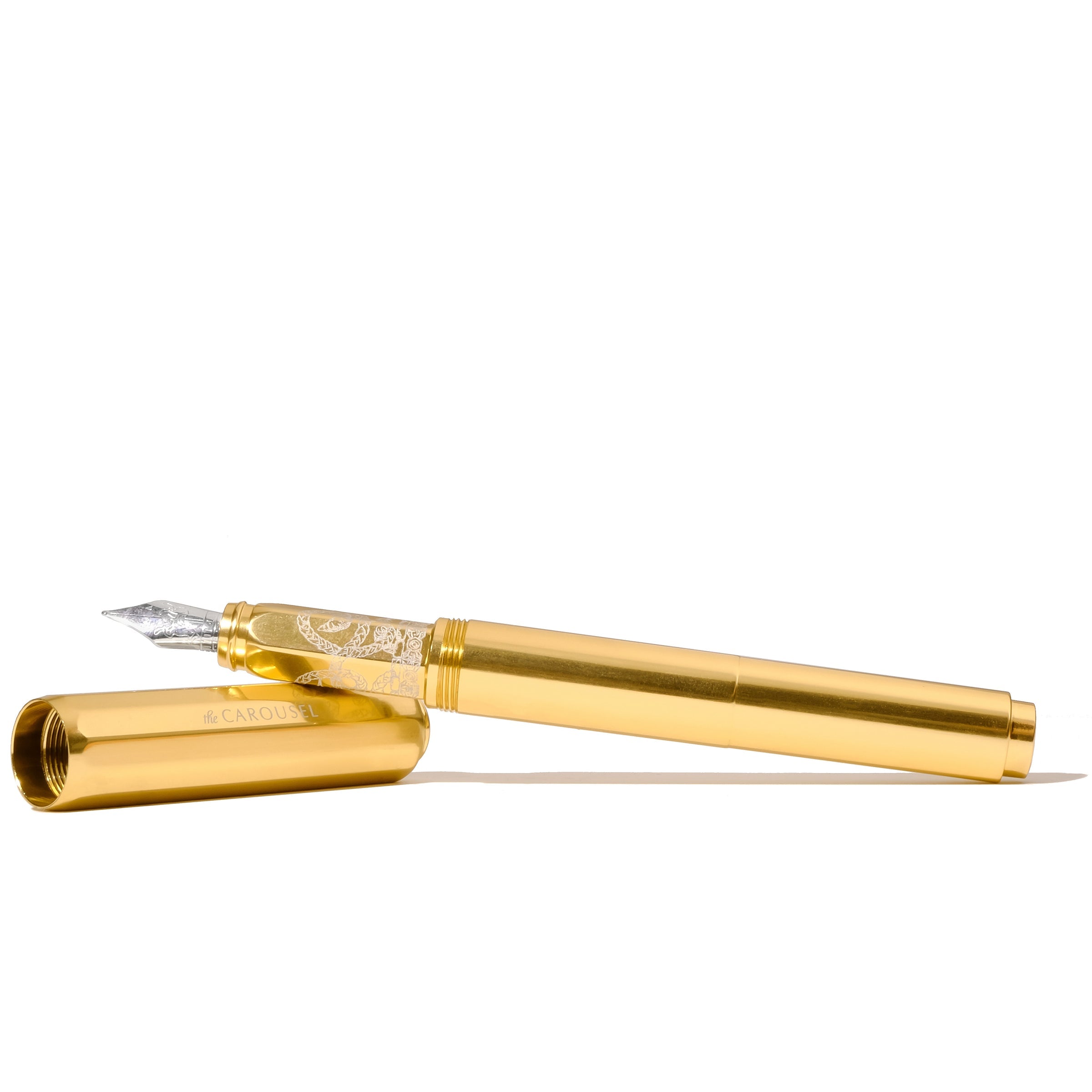 Premium Aluminum Carousel Fountain Pen with Plaited Gold Trim - Elegant Writing Instrument for Office, Journaling & Gift Giving