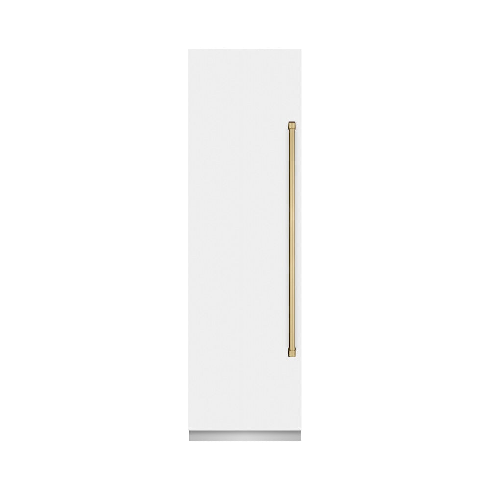 ZLINE Autograph Edition 24 Inch 12.4 Cu Ft Column Freezer - White Matte Finish with Graphite Gray Interior & Champagne Bronze Accents (RCFVZ WM 24 CB) - Perfect for Home Kitchen, Basement or Garage Storage