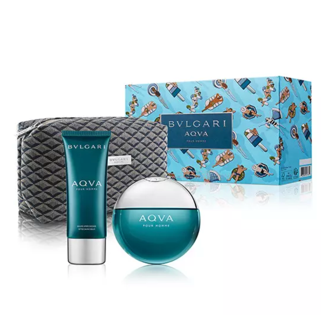 Bvlgari Aqva 3-Piece Gift Set for Men - 100ML EDT Spray + 100ML After Shave Balm + Travel Pouch - Perfect for Gifts, Travel & Special Occasions