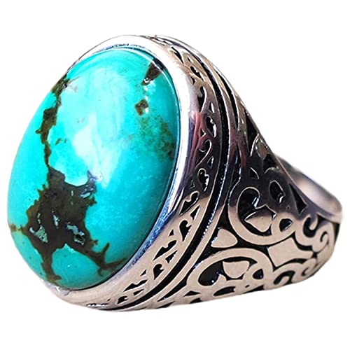 Natural Tibetan Turquoise Men's Ring - 925 Sterling Silver Statement Ring for Men | Heavy Designer Oxidized Silver Signet Ring | Wedding, Proposal, or Gift for Him | Perfect for Special Occasions, Date Nights & Formal Events