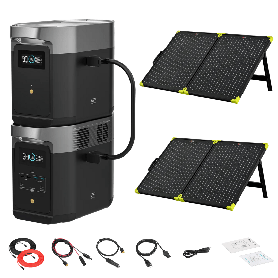 EcoFlow DELTA 2 Portable Power Station with Extra Battery - 2048Wh Capacity, 1800W Solar Generator & 200W Monocrystalline Solar Panel Kit - Perfect for Camping, RV Trips, and Emergency Power Backup