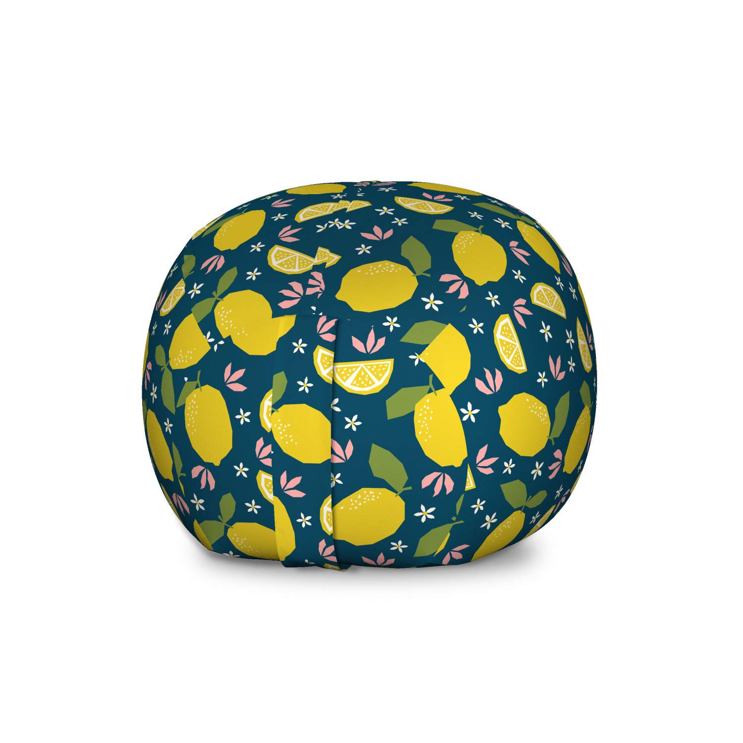 Ambesonne Fruit Storage Toy Bag Chair - Large Washable Organizer with Lemons & Flowers Cartoon Print in Petrol Blue & Yellow | Perfect for Kids' Room, Nursery Storage & Pet Toy Organization