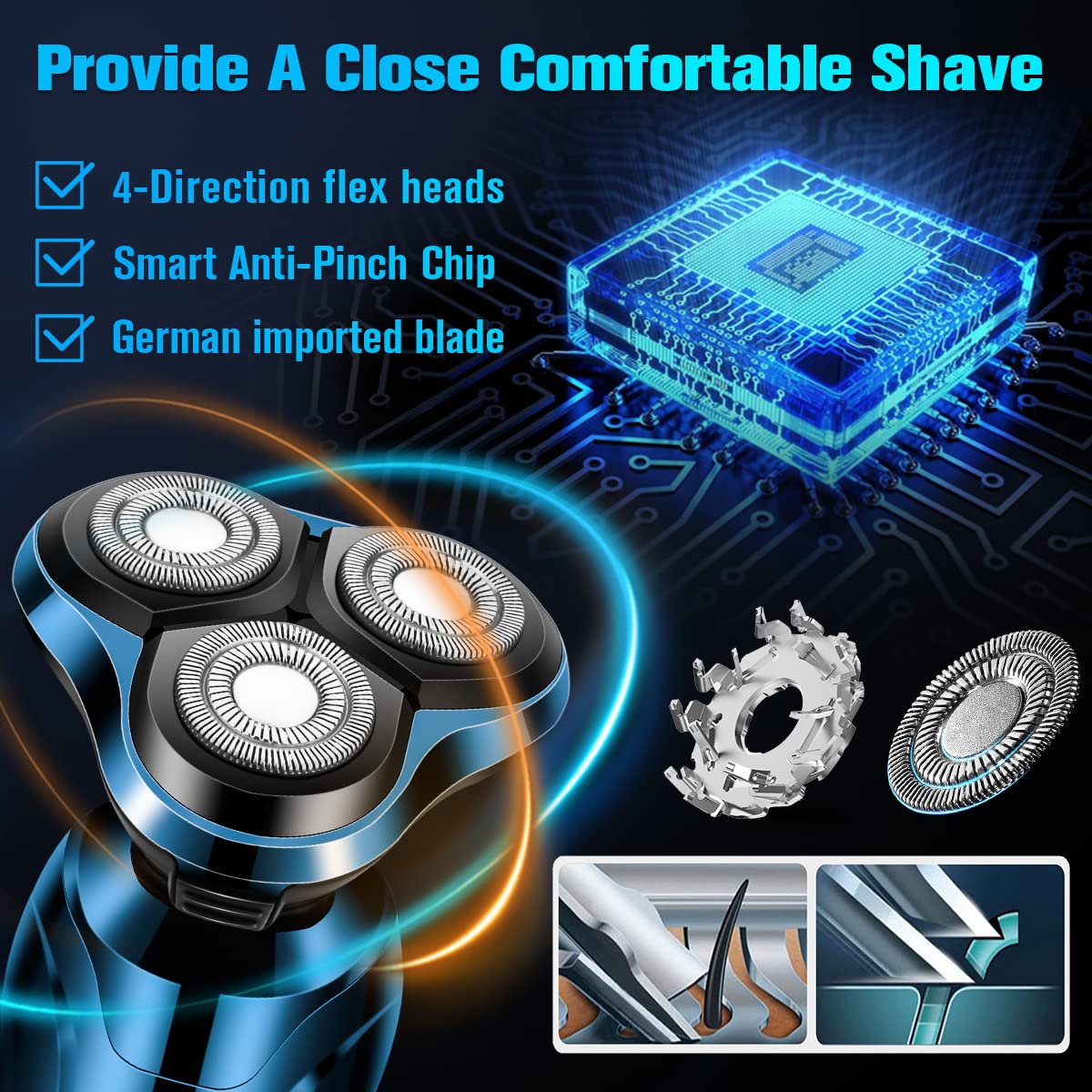 Premium Cordless Electric Razor for Men - Waterproof Wet/Dry Rotary Shaver with Floating Head, Rechargeable Battery & Travel Case - Perfect for Home, Gym & Business Travel - Ideal Men's Grooming Gift