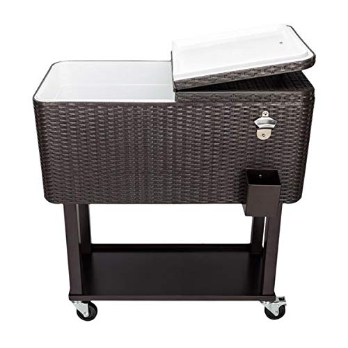 80 QT Rolling Ice Chest with Wheels & Shelf - Portable Outdoor Drink Cooler Cart for Patio, Picnics, Camping & Tailgating - Heavy Duty Stand Up Cooler with Easy Mobility
