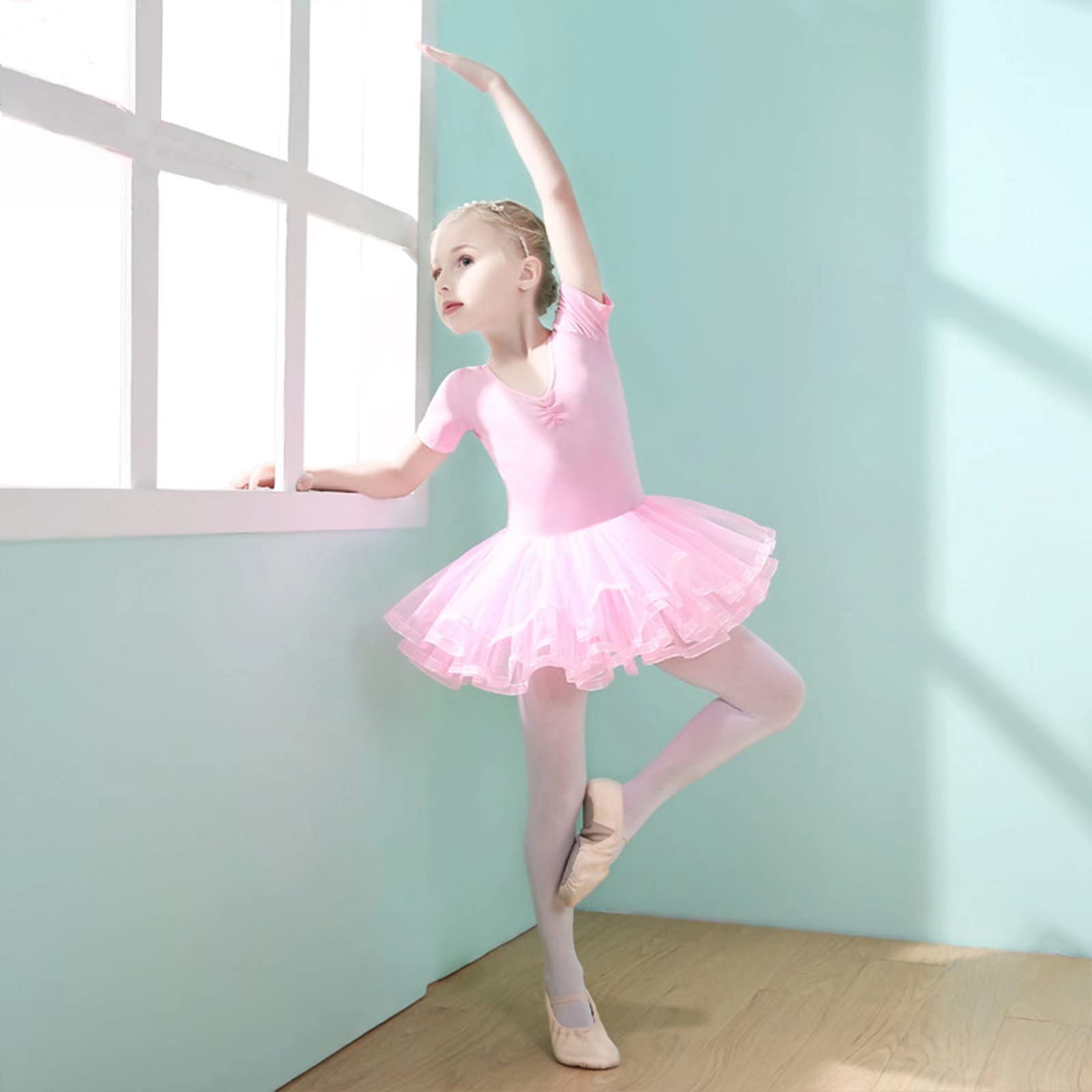 Girls Ballet Leotard with Tutu Skirt - Toddler Short Sleeve Ballerina Dance Outfit for Ballet Class, Recital & Performance