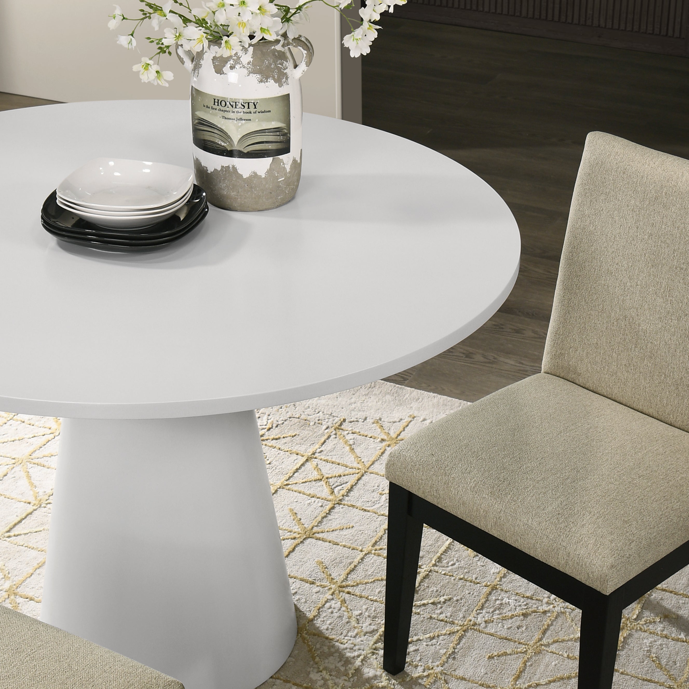 Modern Rocco 5-Piece Round Dining Set with Pedestal Table & 4 Chairs - Perfect for Small Spaces, Breakfast Nooks & Contemporary Kitchens