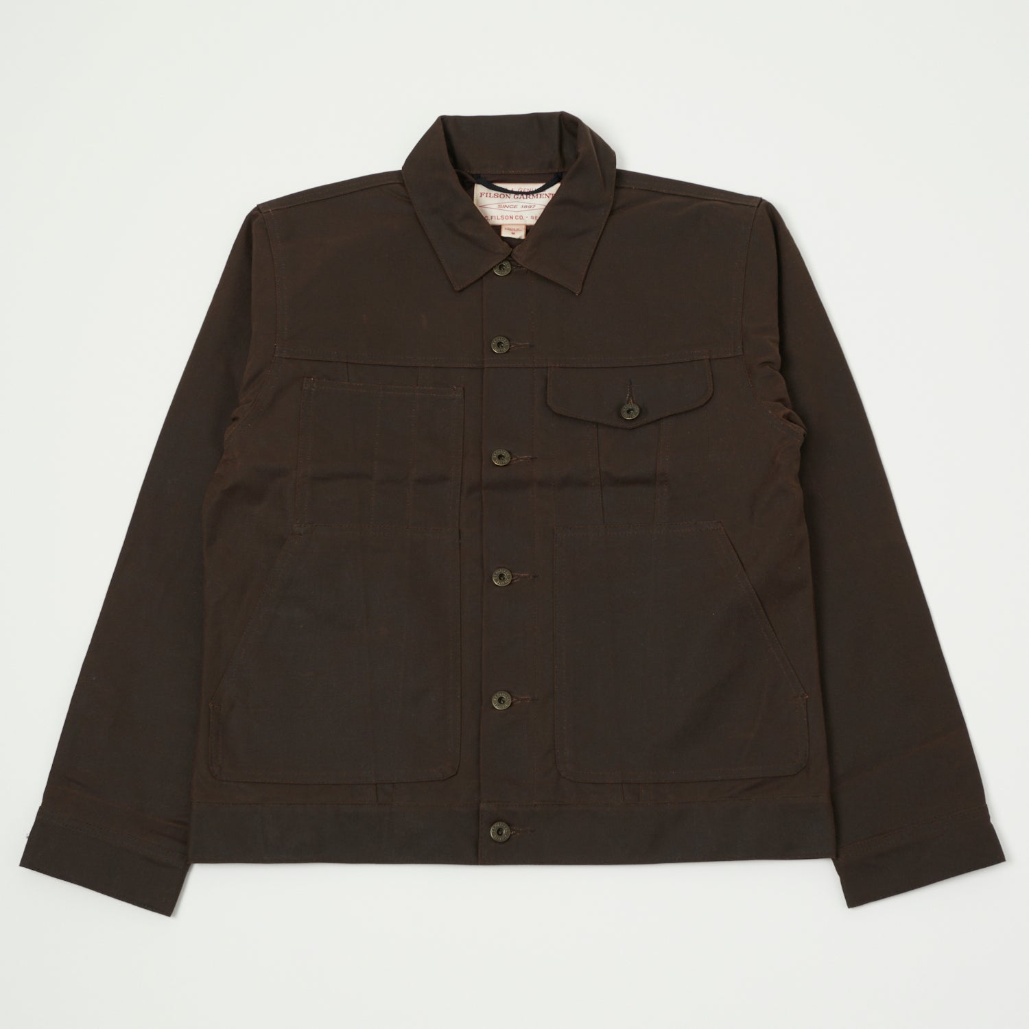 Filson Tin Cloth Short Lined Cruiser Jacket for Men - Waterproof & Durable Dark Brown Workwear - Perfect for Outdoor Adventures, Hunting, and Casual Wear