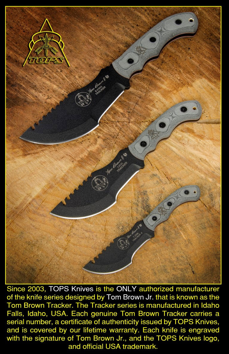 TOPS Tom Brown Tracker Survival Knife - High Carbon Steel Blade with Rocky Mountain Tread Handle - Ideal for Camping, Hunting, and Outdoor Adventures