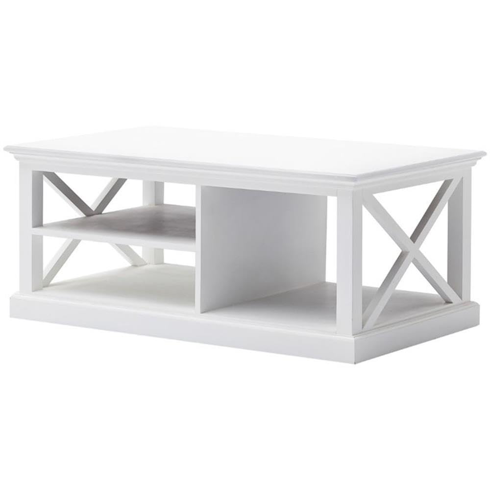 NovaSolo Halifax Pure White Mahogany Wood Coffee Table - Modern Living Room Centerpiece for Home Decor & Entertainment Spaces
