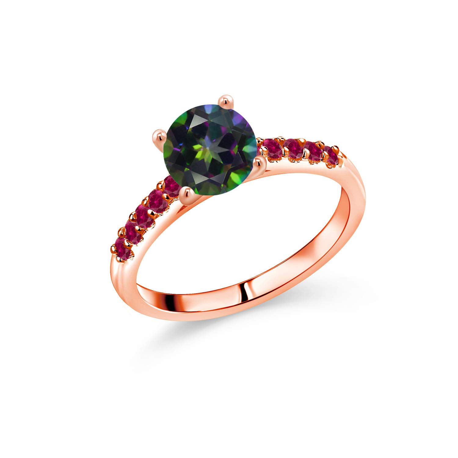 1.80 Ct Round Green Mystic Topaz & Red Created Ruby 10K Rose Gold Ring for Women | Gem Stone King | Elegant Jewelry for Engagement, Anniversary & Special Occasions