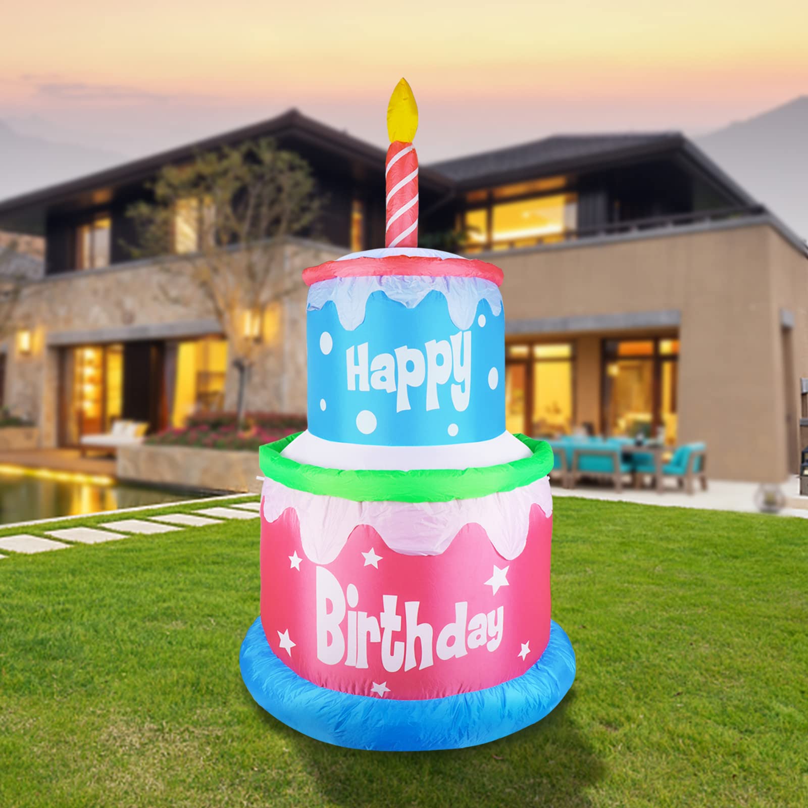 6FT Inflatable Birthday Cake with Candles - Large Blow Up Outdoor Decorations for Home, Garden, Party & Celebration - Perfect for Birthdays, Anniversaries, and Holiday Events