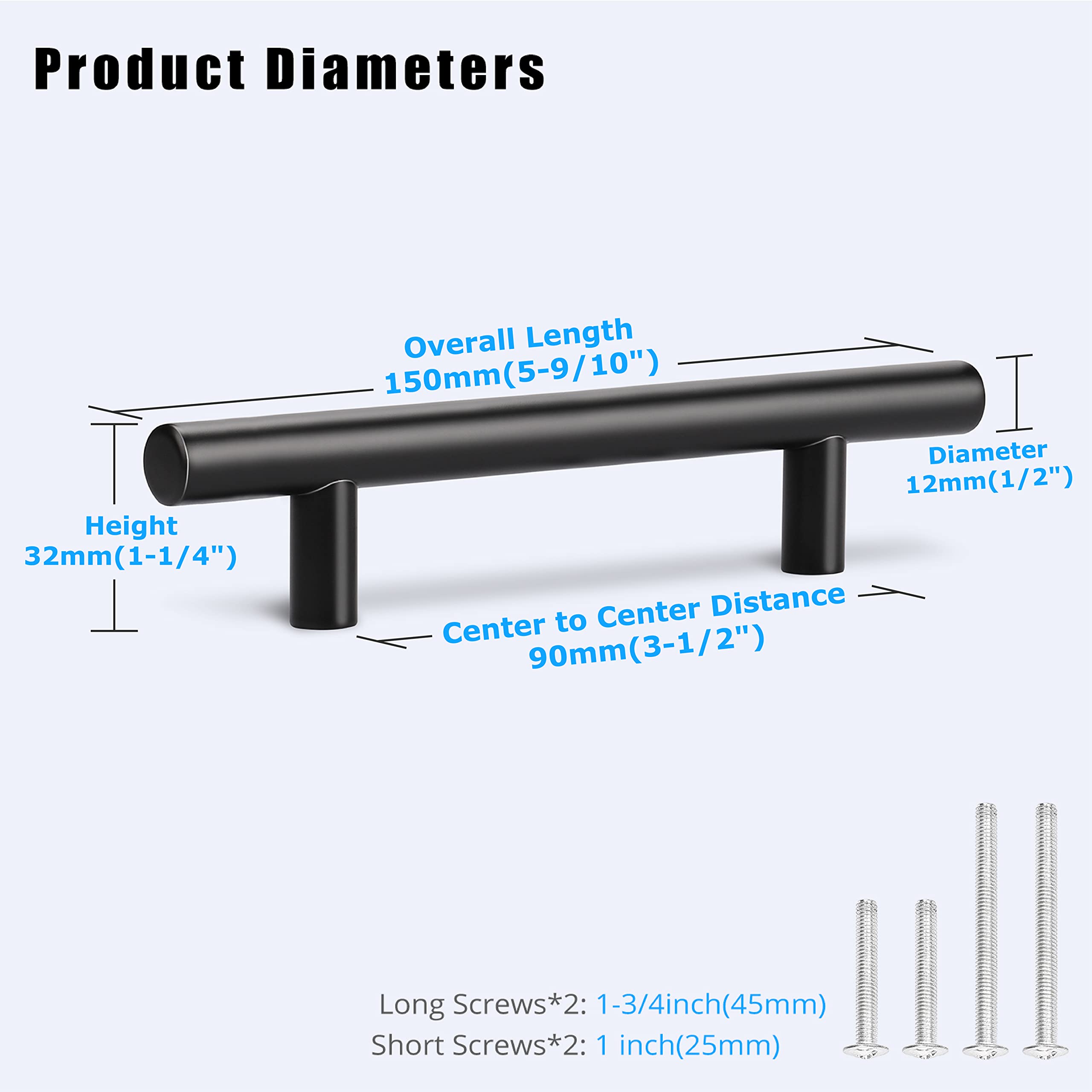 KNOBWELL 15 Pack 6 Inch Matte Black Cabinet Pulls - Stainless Steel Kitchen Drawer Handles with 3.5 Inch Hole Center - Perfect for Vanity, Chest, Cupboard & Cabinet Hardware Upgrade | Ideal for Kitchen Renovation & Bathroom Storage Organization