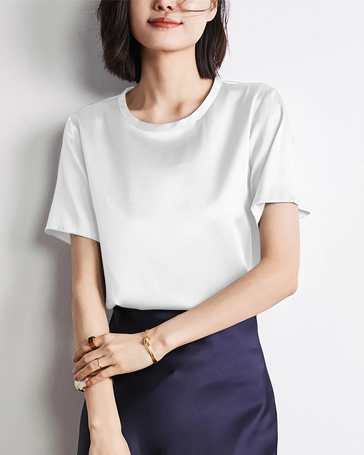 Luxury Women's Short Sleeve Silk Blouse - Elegant V-Neck Button Down Shirt for Office & Party Wear - Perfect for Business Casual, Date Night & Special Occasions