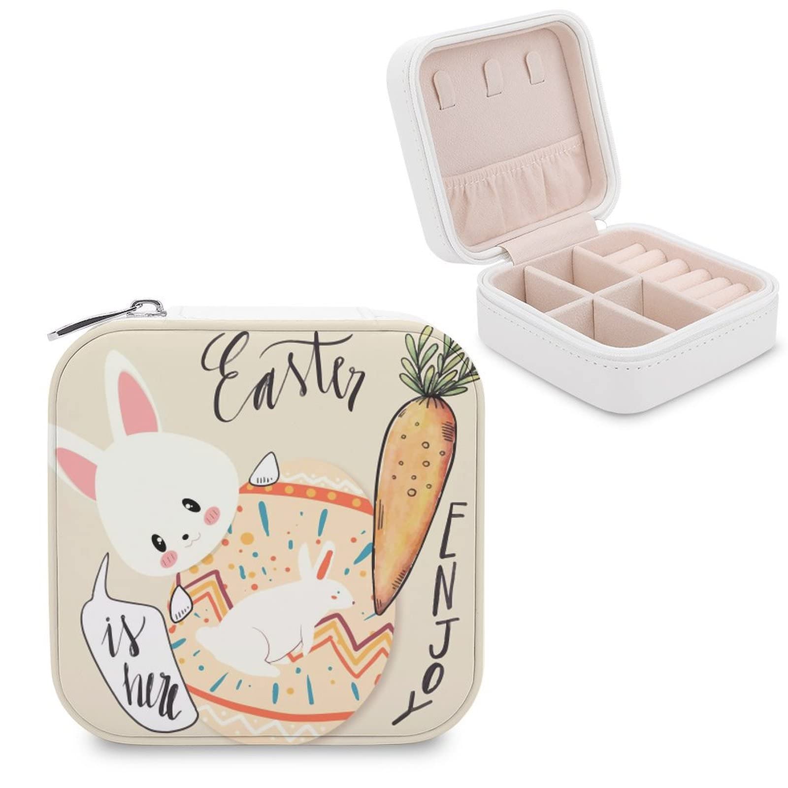 Small Jewelry Box - Portable Travel Organizer & Display Case for Rings, Earrings, Necklaces | Cute Rabbit Design | Perfect Gift for Women & Girls | Great for Travel, Home Storage & Gift Giving