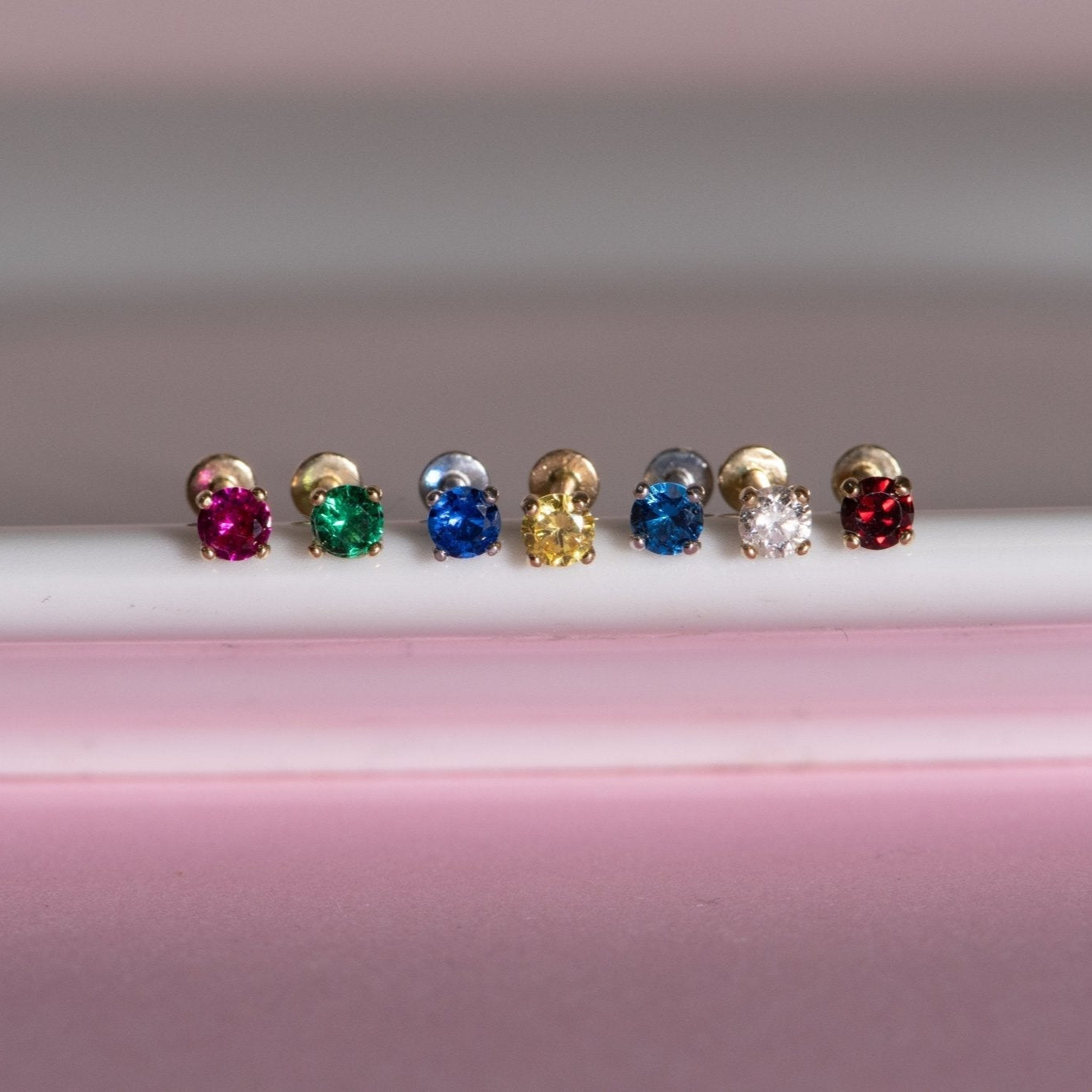 14k White Gold Blue Sapphire Cartilage Flat Back Stud Earrings - Dainty & Hypoallergenic Piercing Jewelry for Helix, Tragus, or Conch - Perfect for Everyday Wear & Special Occasions