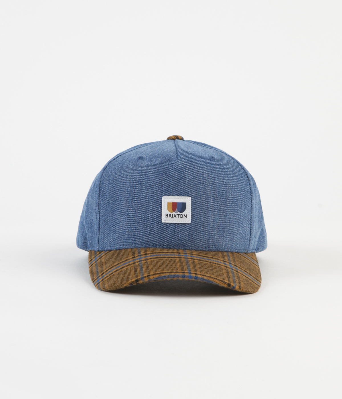 Brixton Alton Snapback Cap - Washed Denim & Blonde Plaid - Stylish Unisex Baseball Hat for Men and Women - Perfect for Casual Wear, Street Fashion, and Outdoor Activities