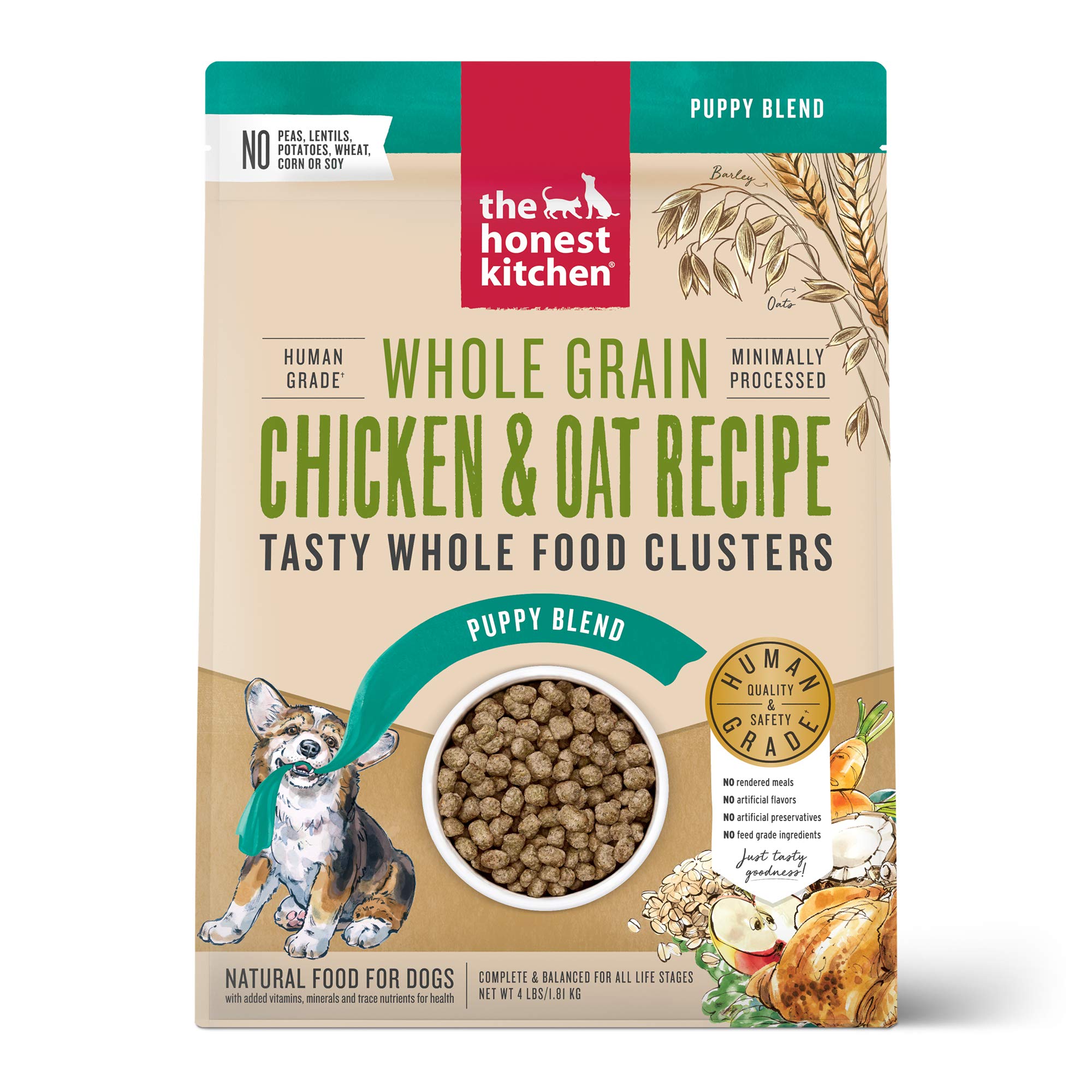 The Honest Kitchen Whole Grain Chicken Dry Dog Food for Puppies - 4 lb Bag of Nutrient-Rich Whole Food Clusters | Perfect for Growing Puppies & Daily Meals