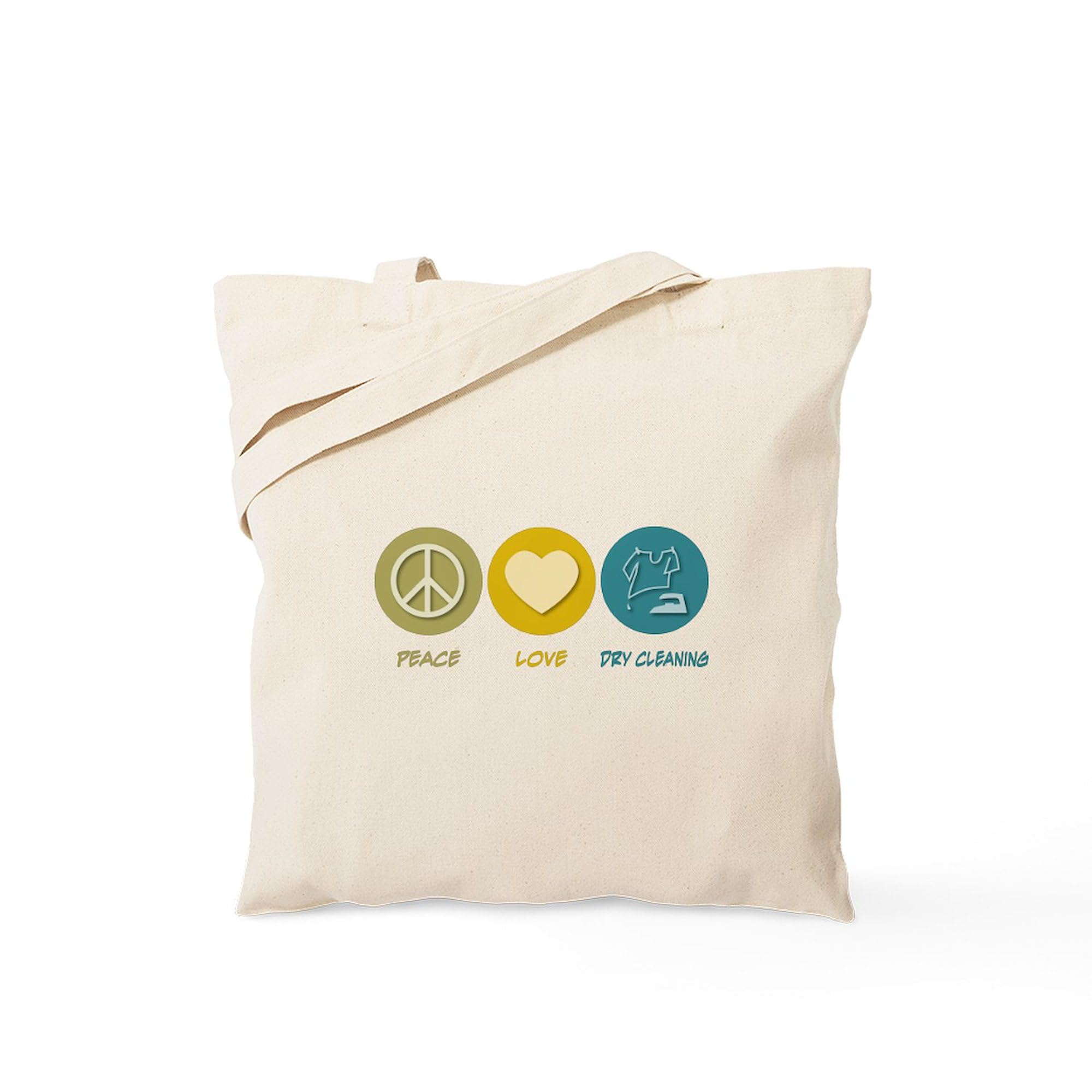 Eco-Friendly Peace Love Dry Cleaning Tote Bag - Natural Canvas Reusable Shopping Bag for Groceries, Laundry & Beach Trips