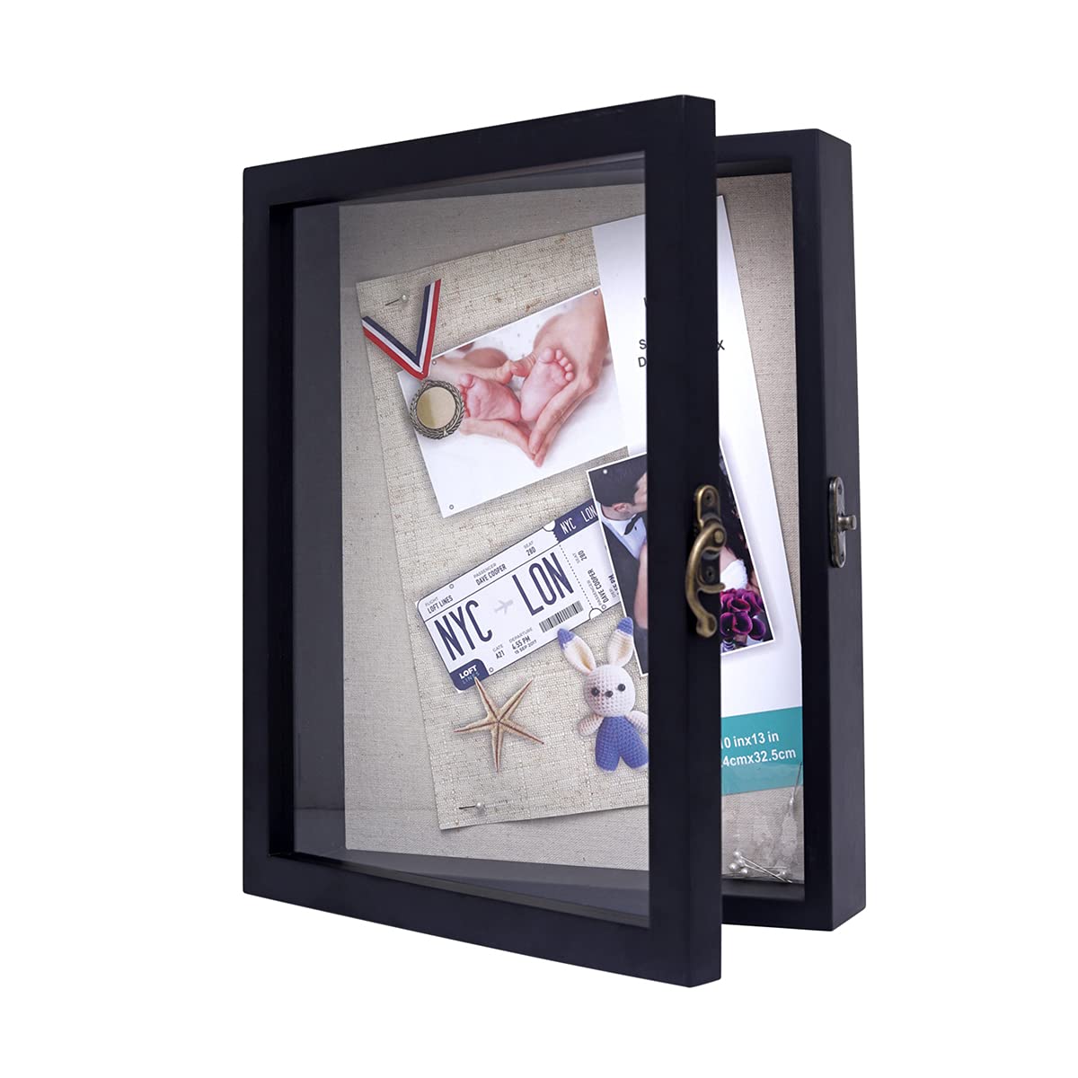 11x14 Shadow Box Display Case - Black Wood Memory Box with Linen Back & HD Plexiglass Window Door - Perfect for Keepsakes, Memorabilia, Wedding Favors, and Home Decor Display