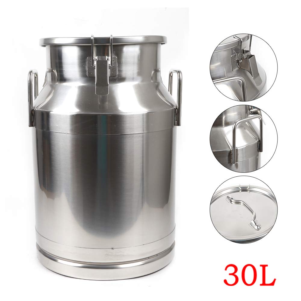 30L Stainless Steel Milk Can & Wine Pail - 7.92 Gallon Sealed Lid Liquid Storage Container for Dairy, Beverage, and Home Brewing - Perfect for Farm Milk Transport, Winemaking, and Commercial Kitchen Use