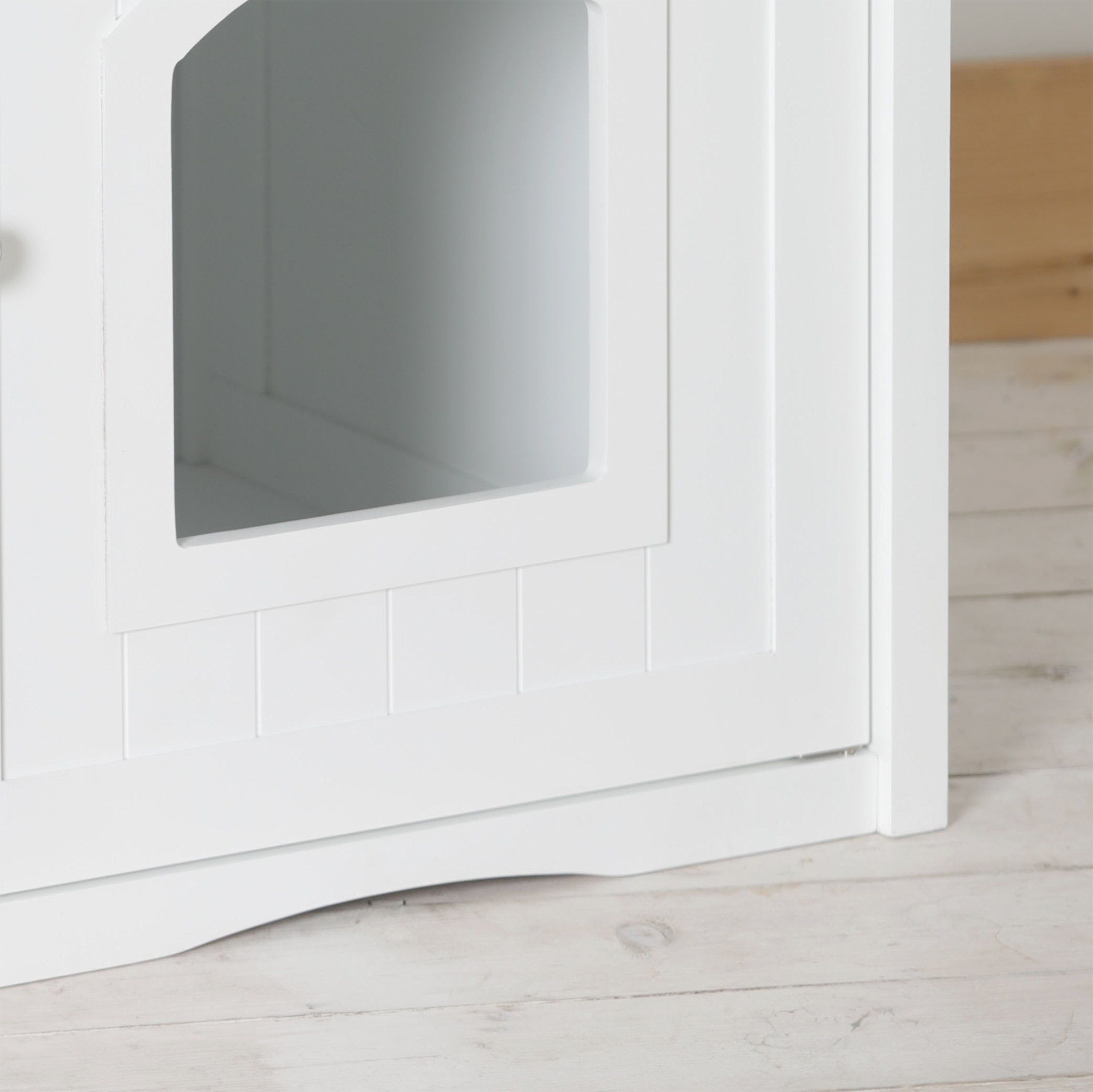 White Merry Pet Cat Washroom & Night Stand Pet House - Cozy Cat Bed with Built-in Litter Box for Small Spaces, Bedroom or Living Room