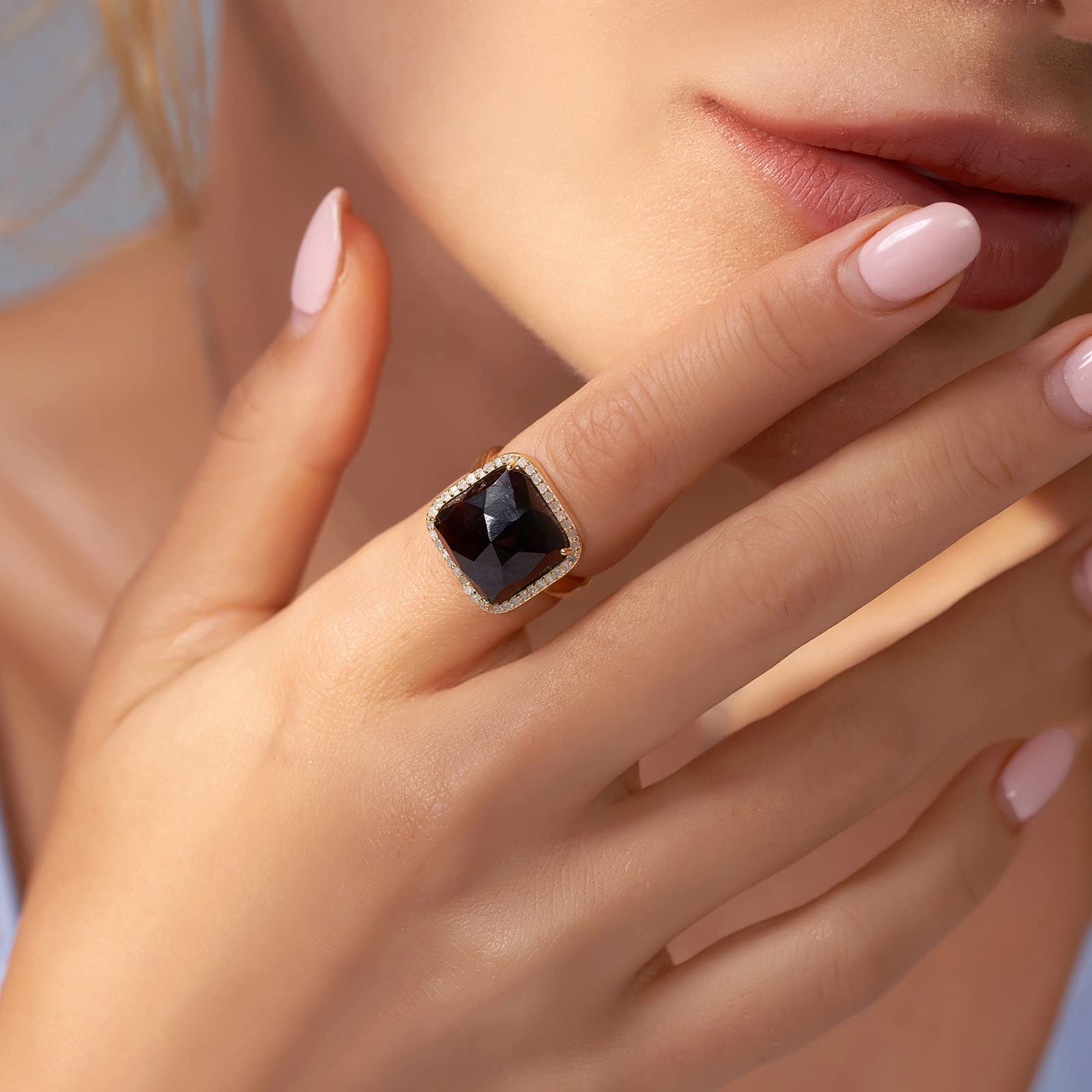 Jupiter Natural Gemstone Rings for Women - 925 Sterling Silver Square Ring with Genuine Gemstones & Diamonds | Birthstone Jewelry Gift for Valentine's Day, Birthday, Anniversary (Sizes 6,7,8) | Perfect for Everyday Wear, Special Occasions & Gift Giving