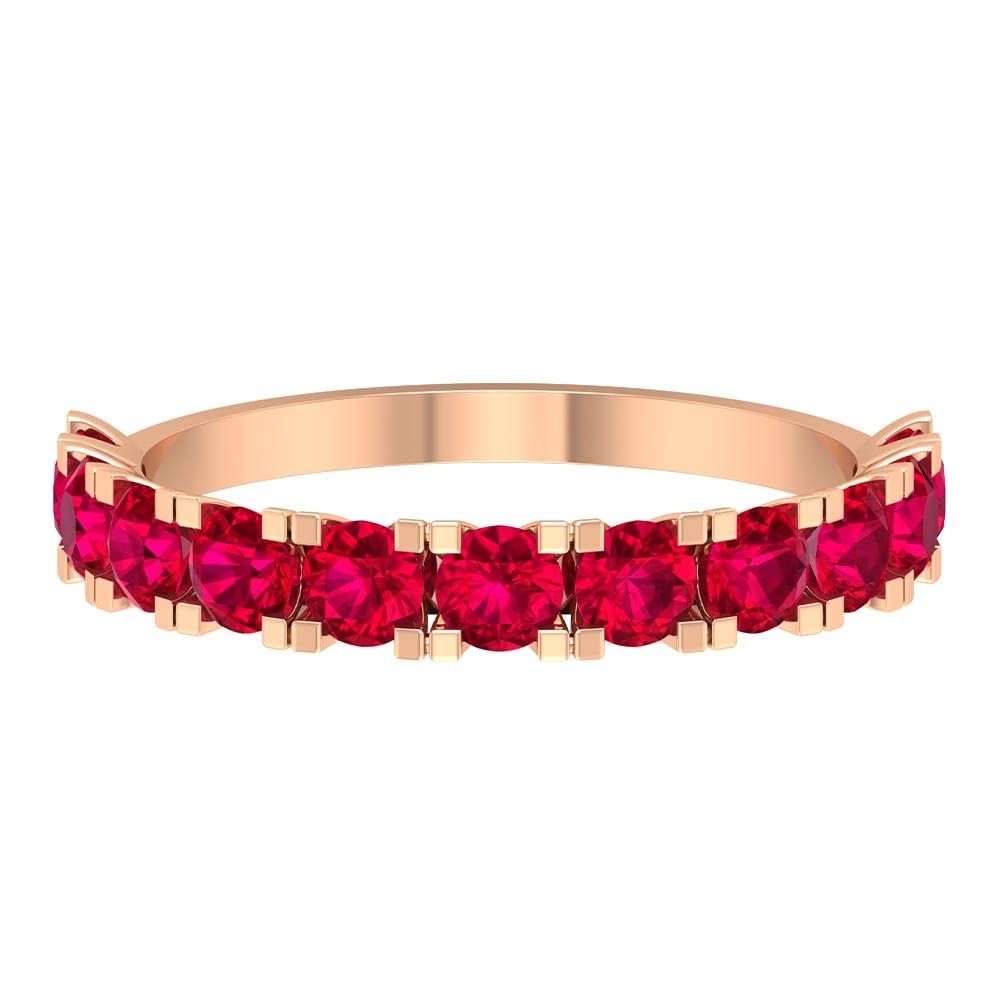 14K Solid Gold Minimal Ruby Half Eternity Ring | July Birthstone Band for Women | Elegant Red Ruby Semi Eternity Wedding Band | Perfect for Anniversary, Engagement & Special Occasion Gifts